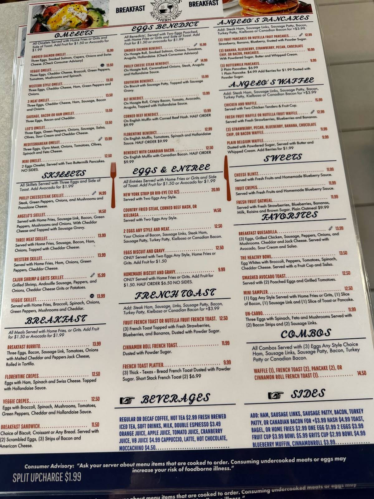 Menu at Angelo's Southern Grill restaurant, Naples