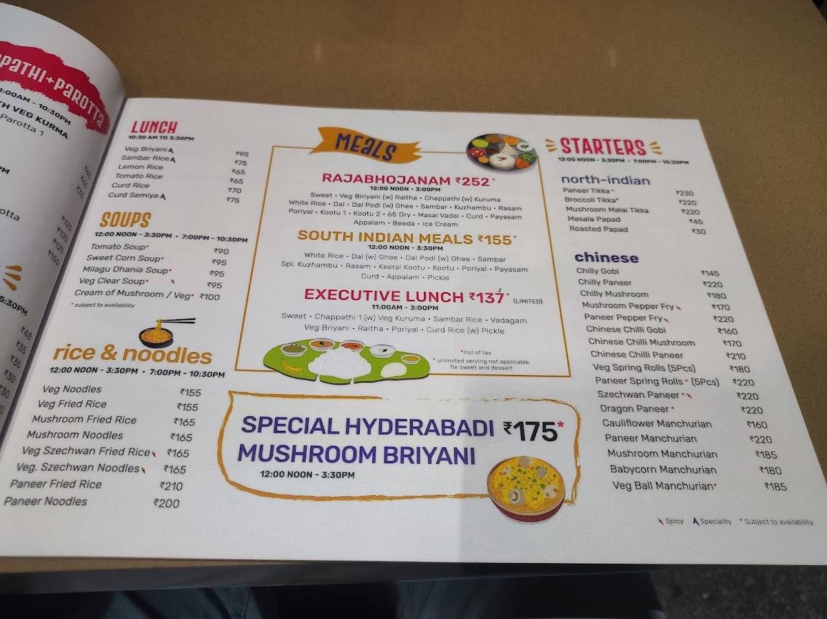 Annapoorna - Arts College Road Branch menu