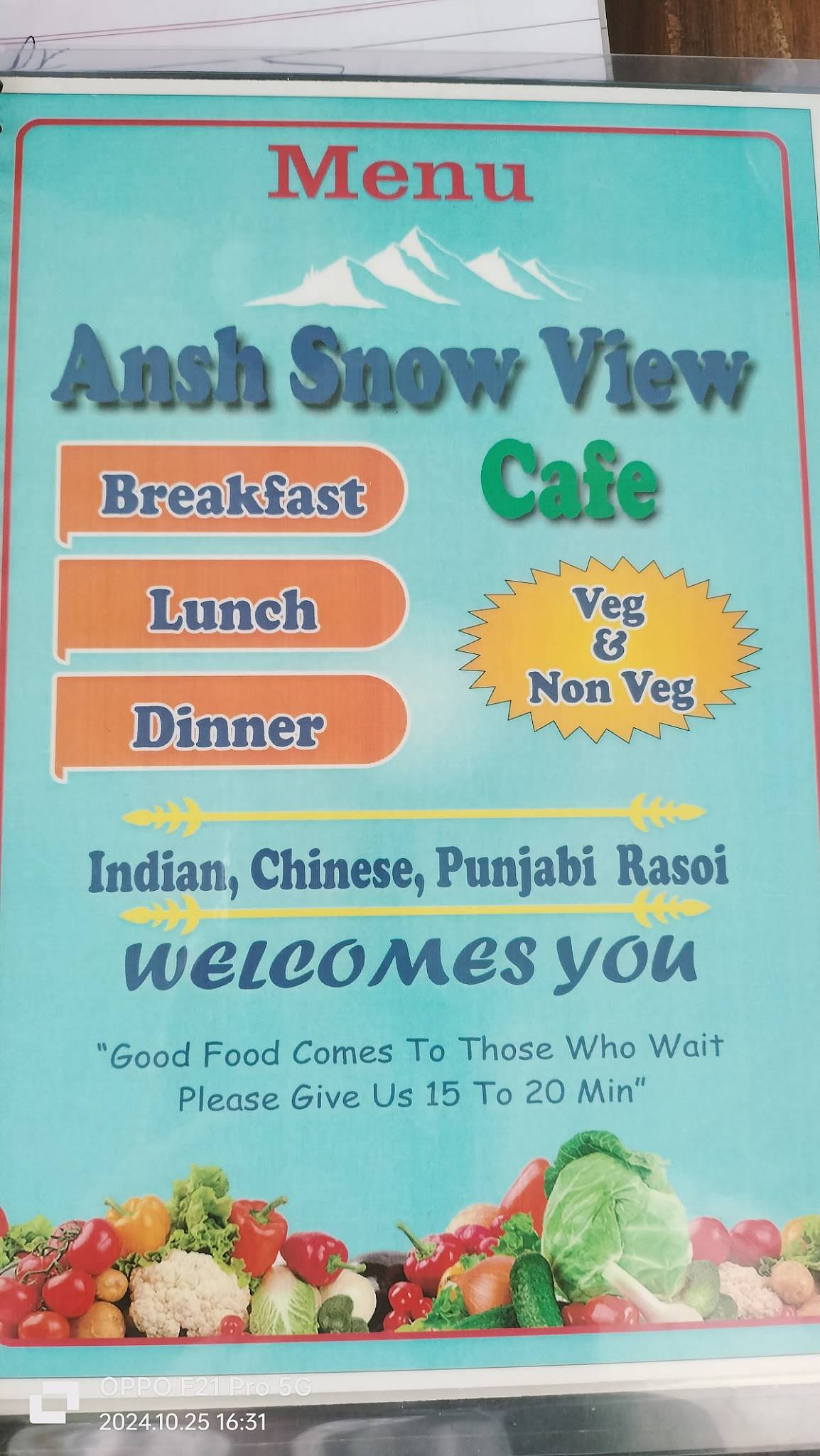 Ansh Snow view cafe menu