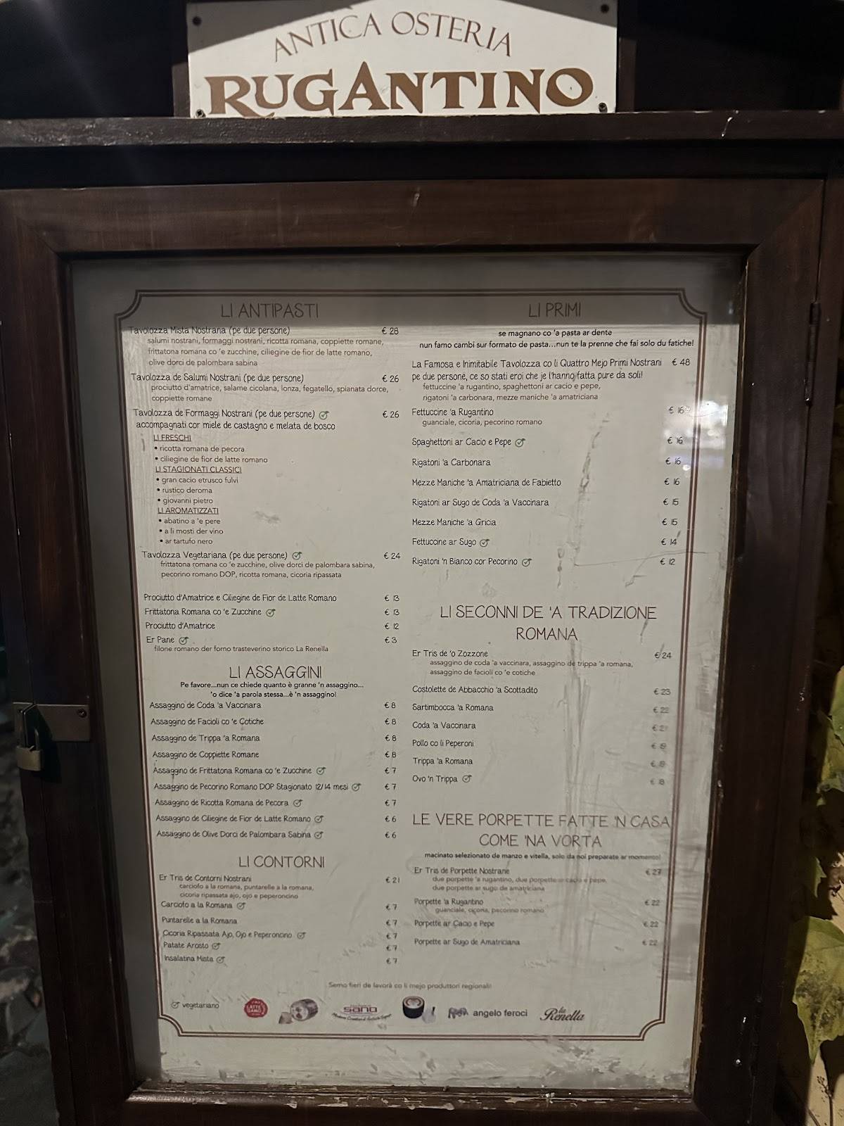 Menu di Antica Osteria Rugantino 