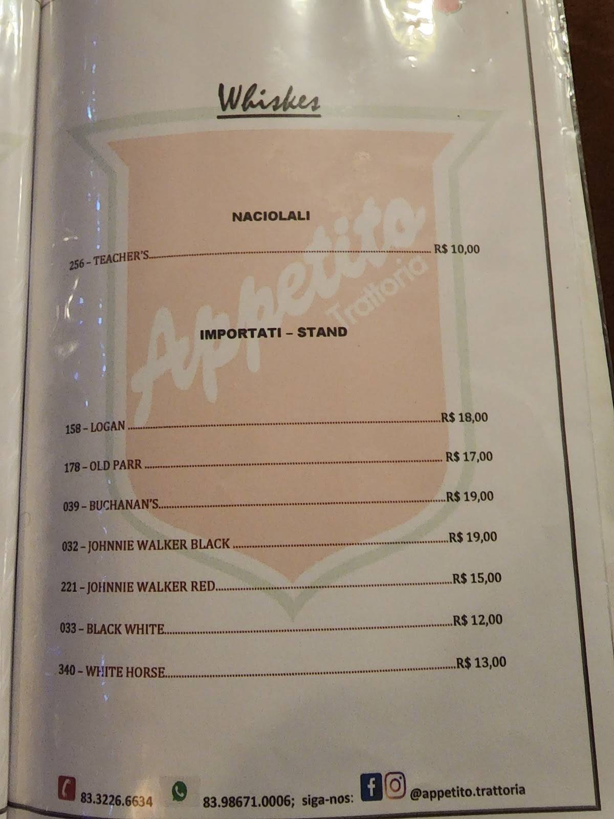 Appetito Trattoria cardápio