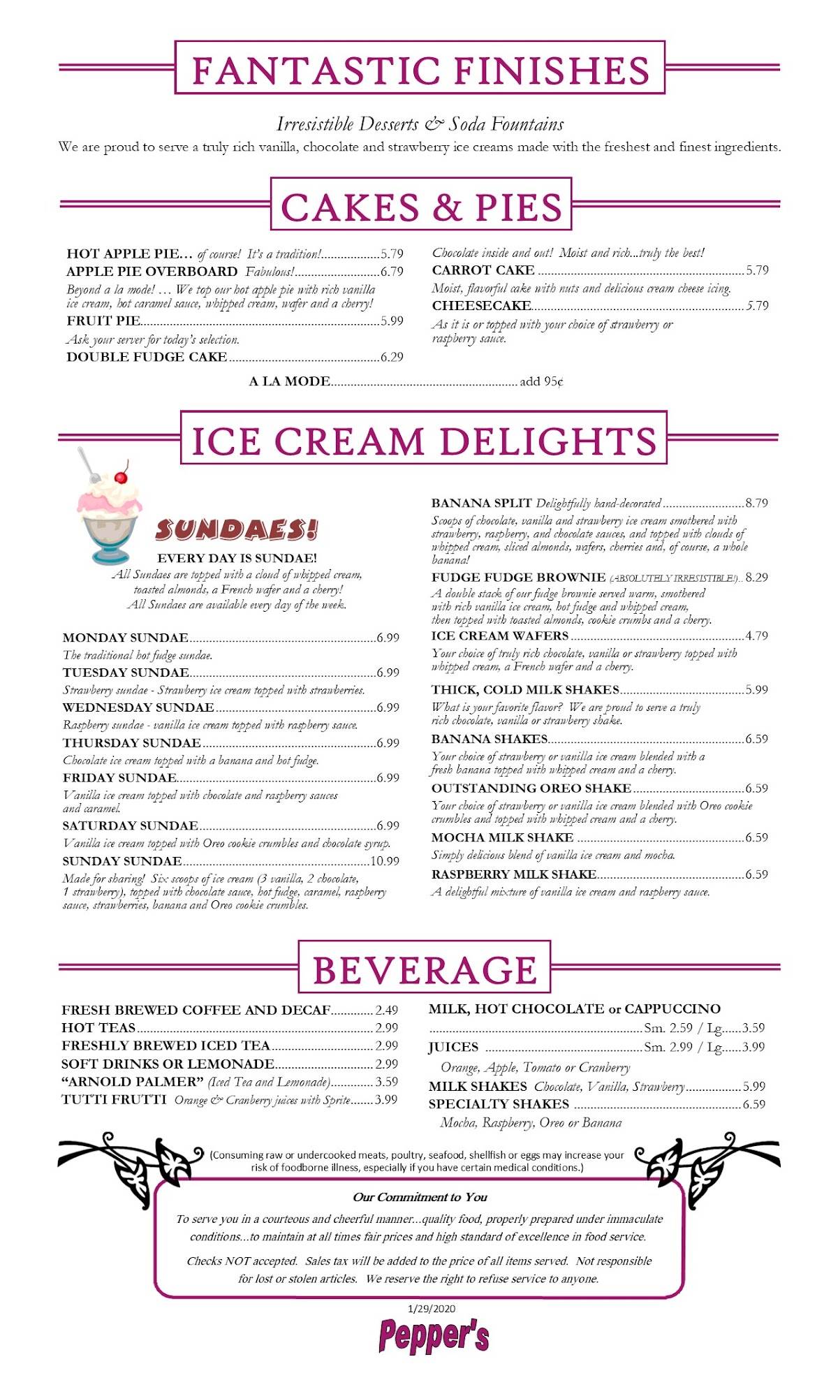 Menu at Pepper's Arcata restaurant, Arcata, Valley W Blvd 1