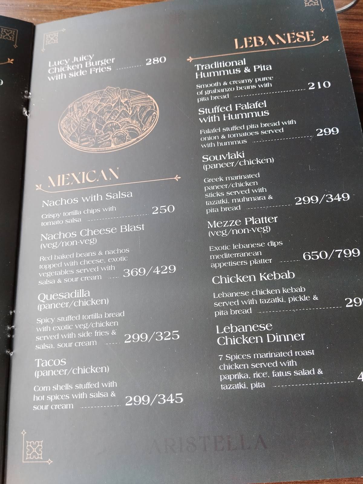 Aristella Cafe and Bar menu