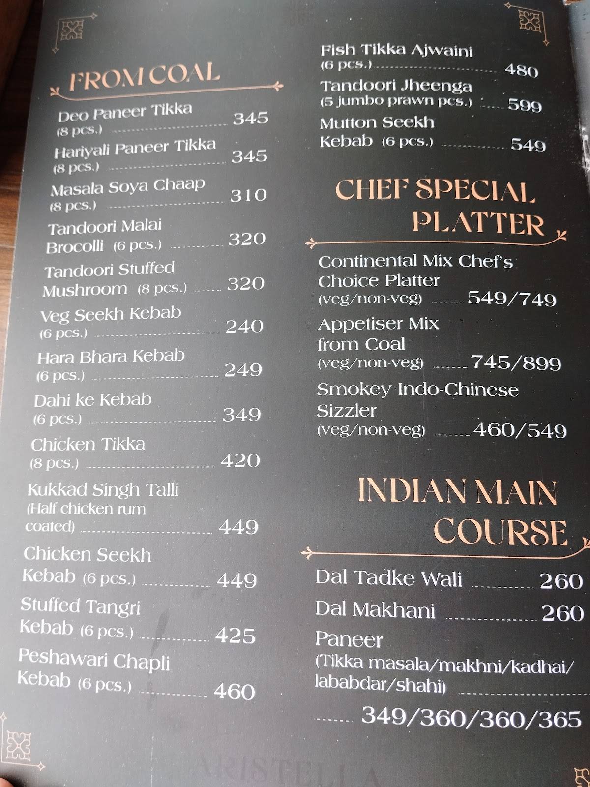 Aristella Cafe and Bar menu