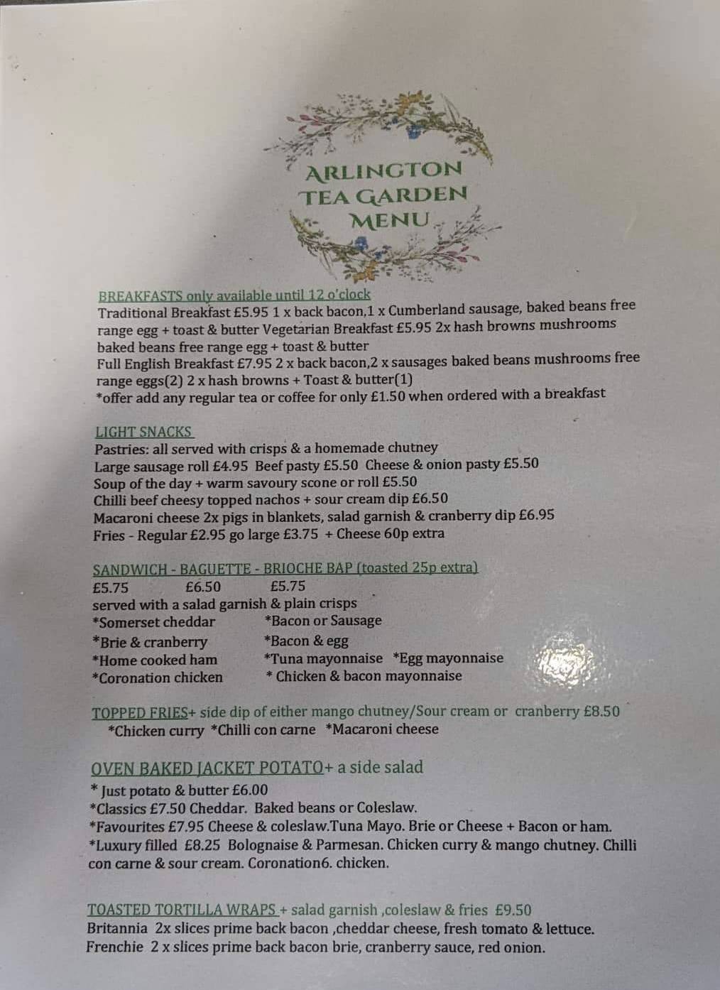 Menu at Arlington Tea Garden / Nursery Plants cafe, Polegate