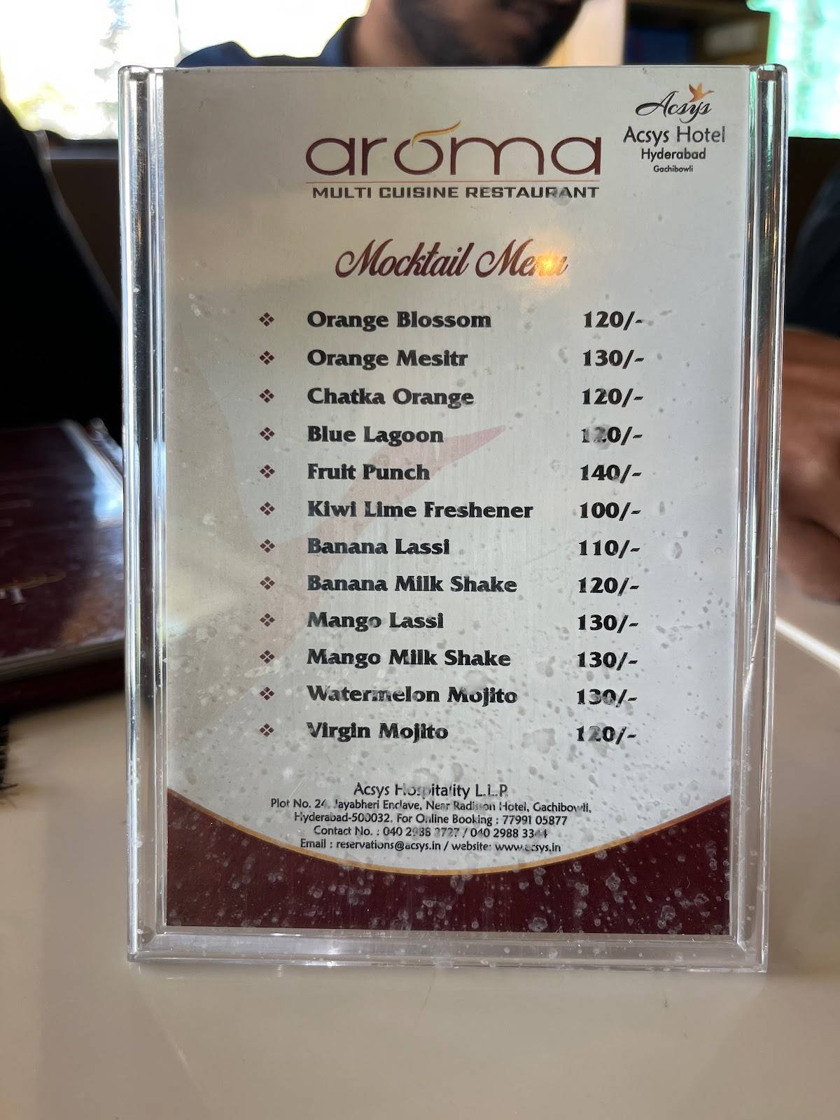 Aroma Multi Cuisine Restaurant menu