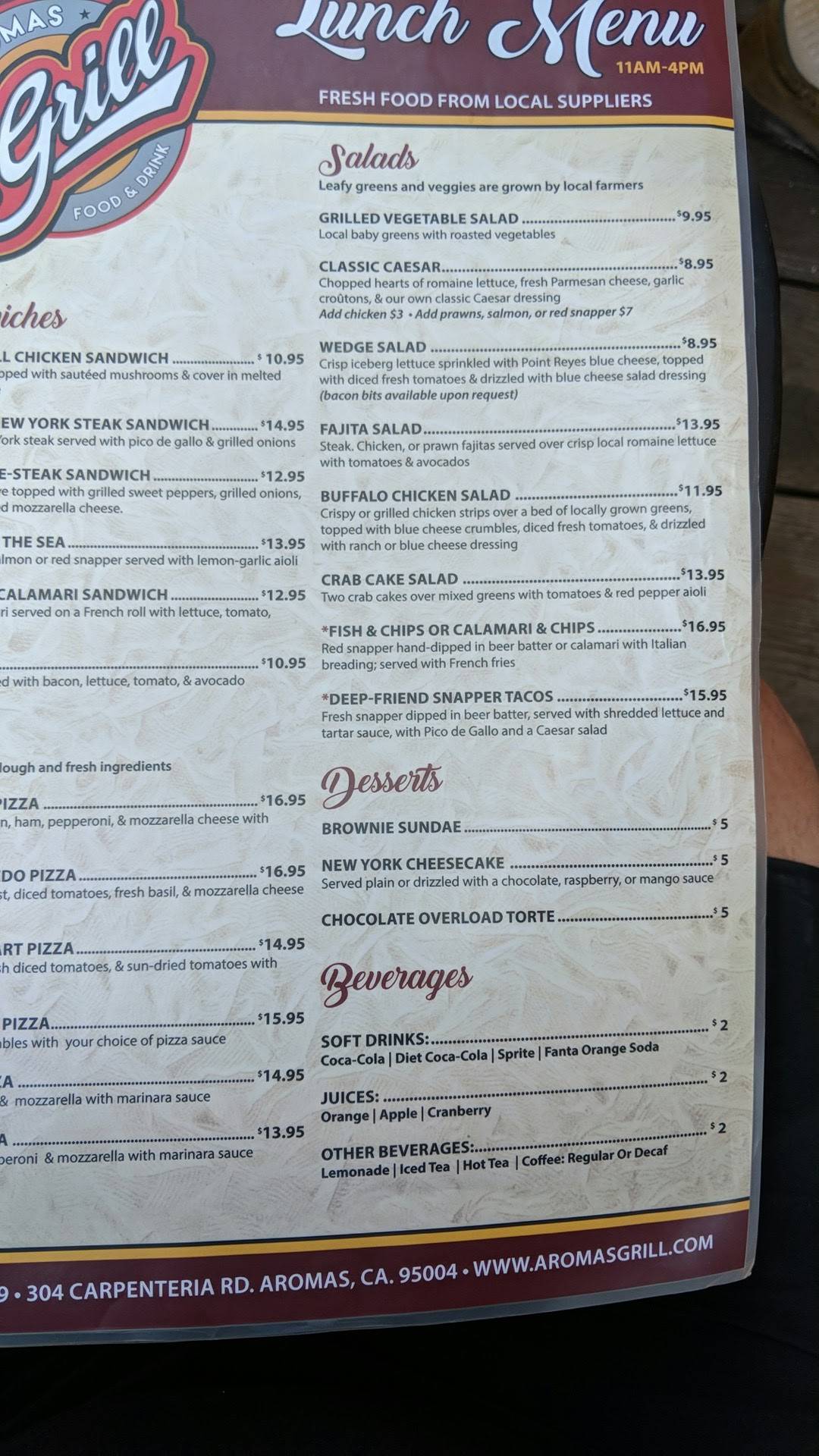 Menu at Aromas Grill pub & bar, Aromas, 304 Carpenteria Rd