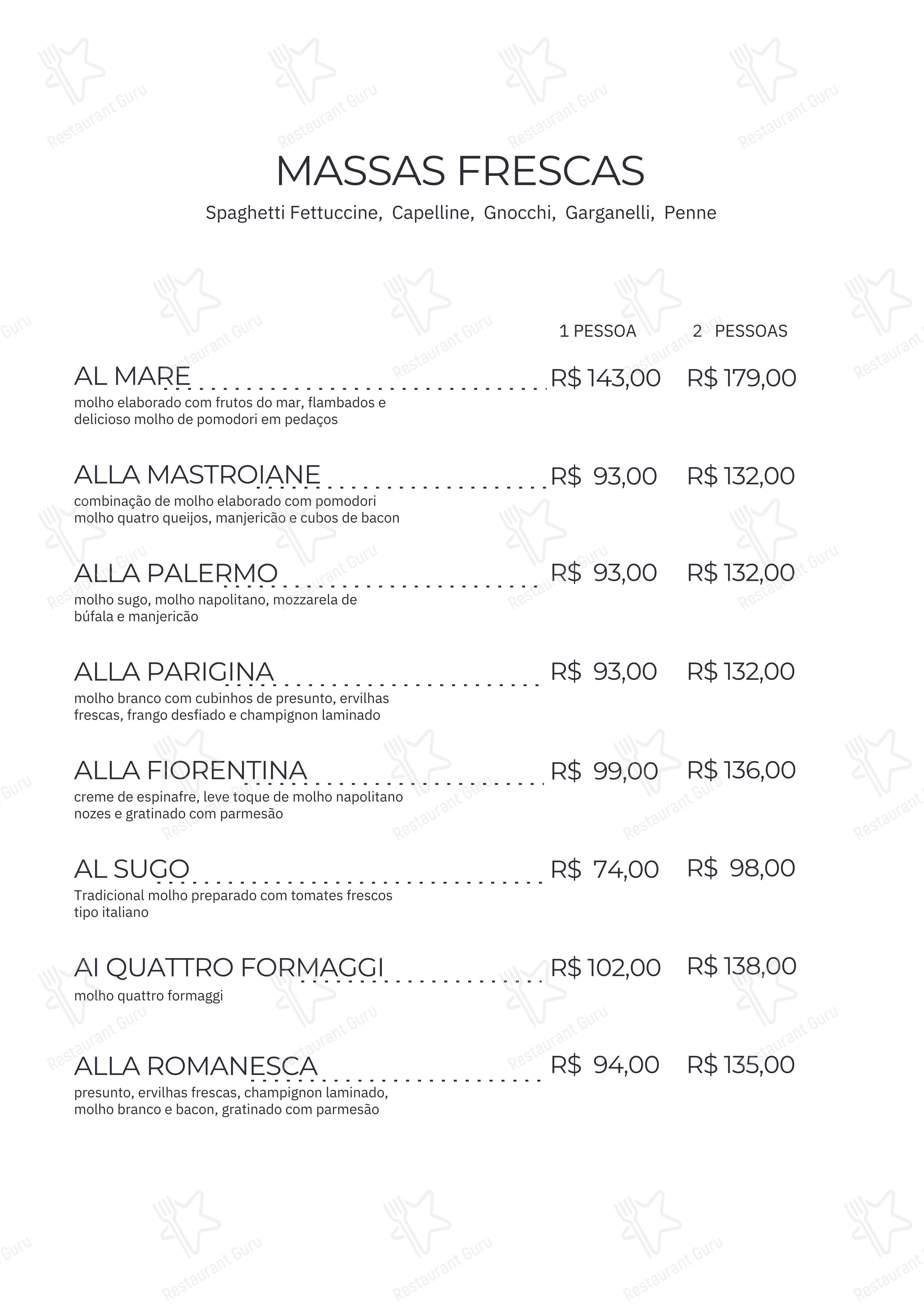 Artesanalli Massas & Molhos - Menu bar