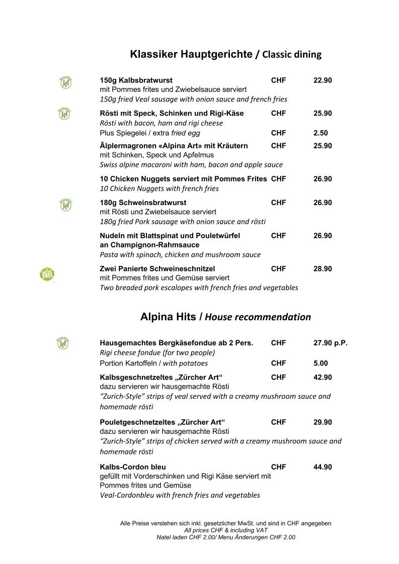 Menu di Restaurant & Hotel Alpina 