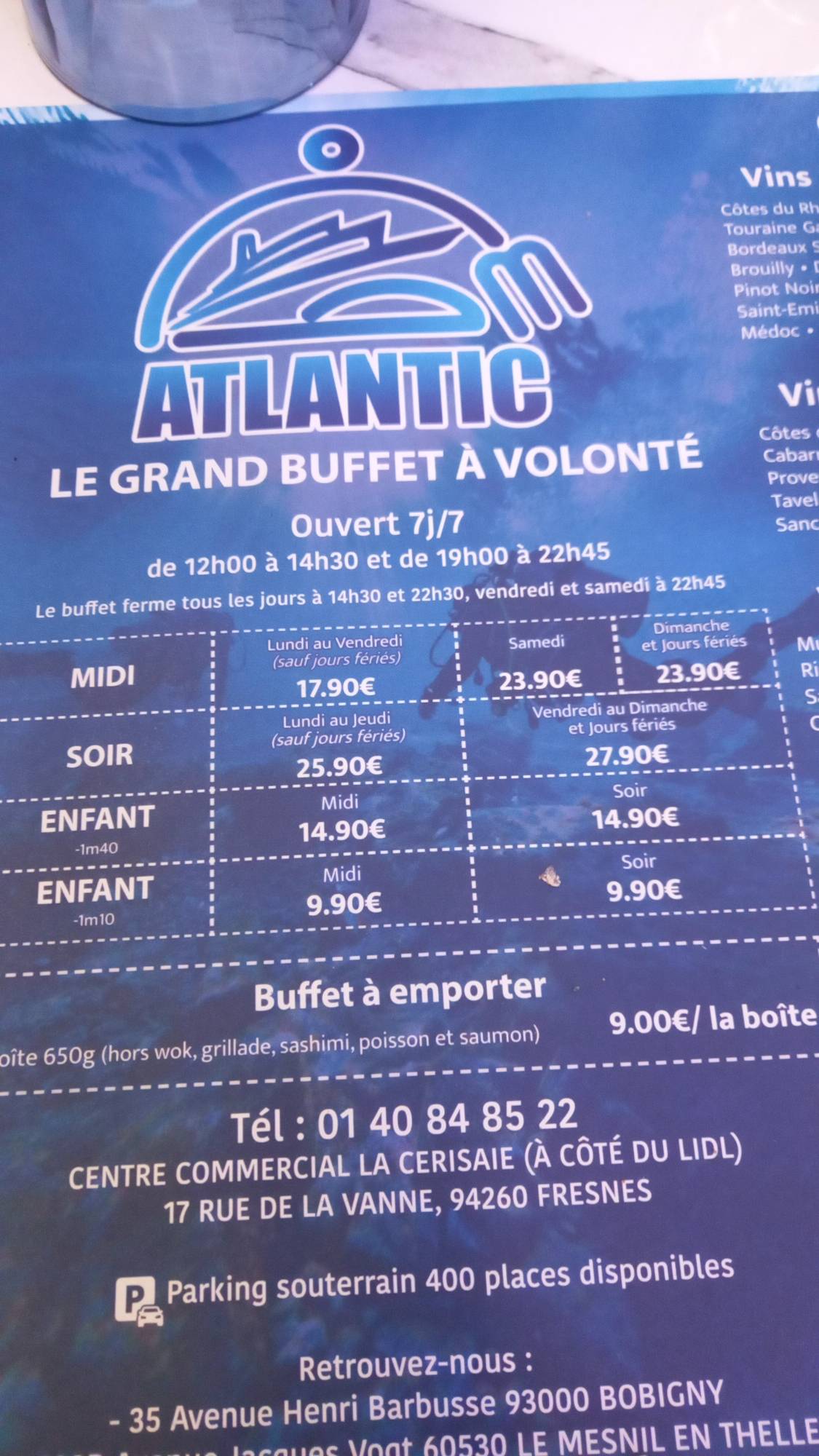 Menu de Atlantic