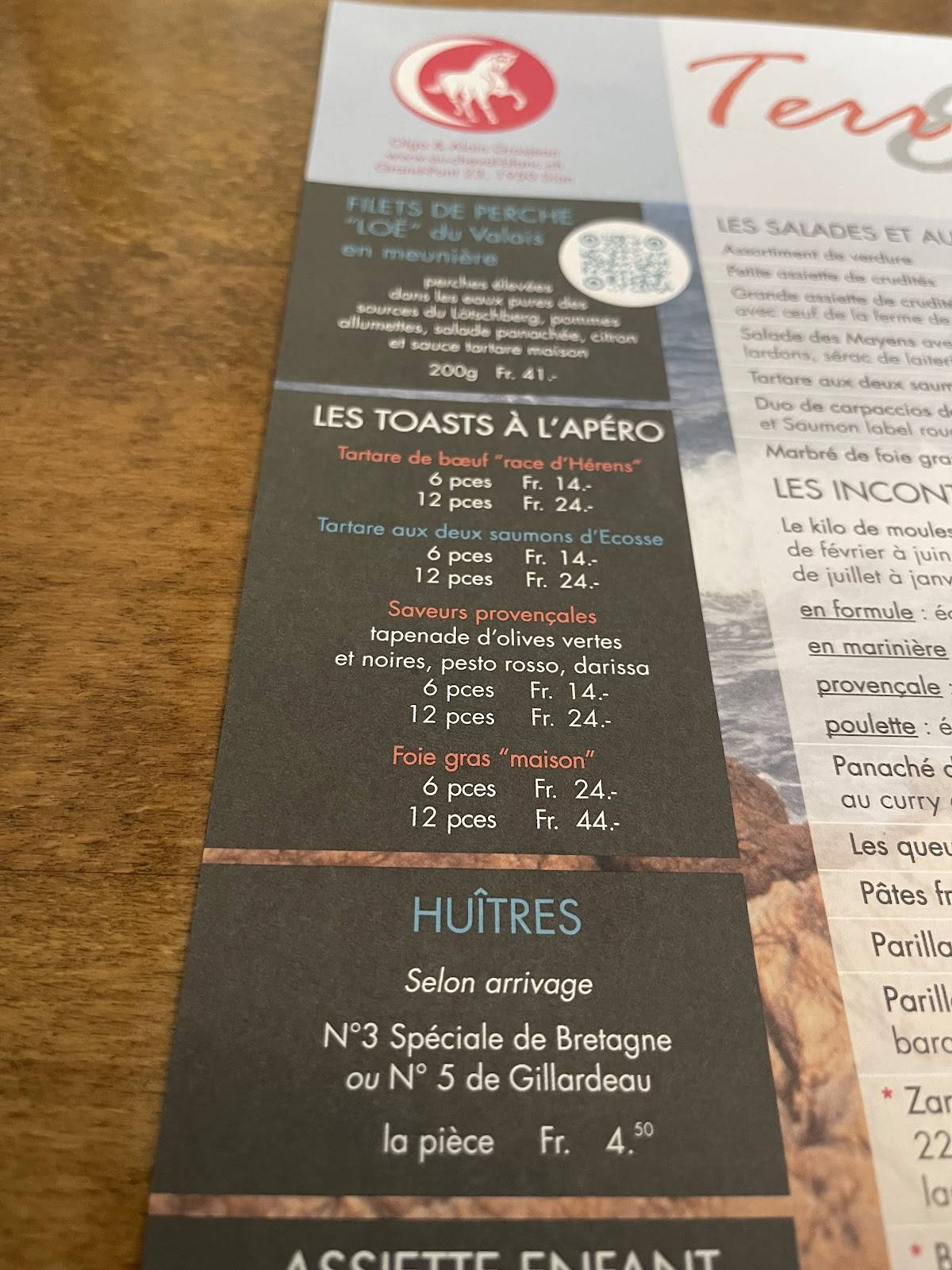 Menu di Au Cheval-Blanc 