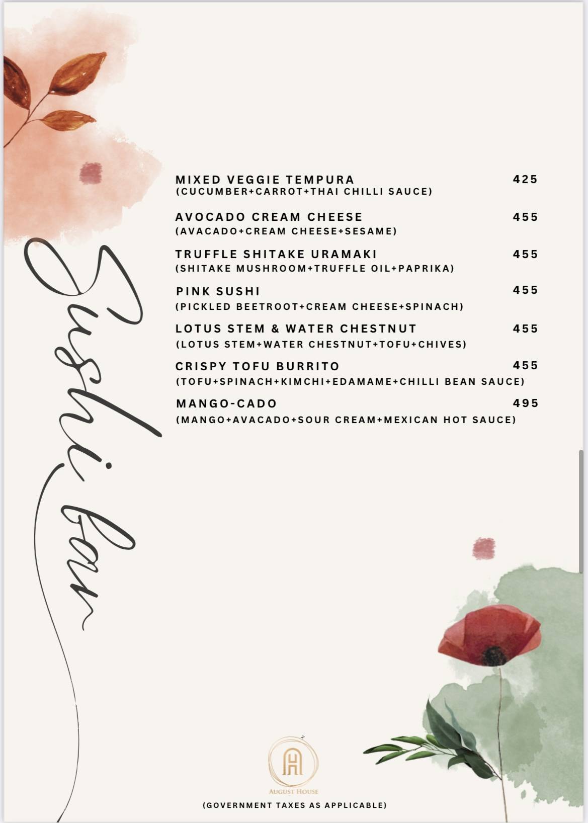 August House menu
