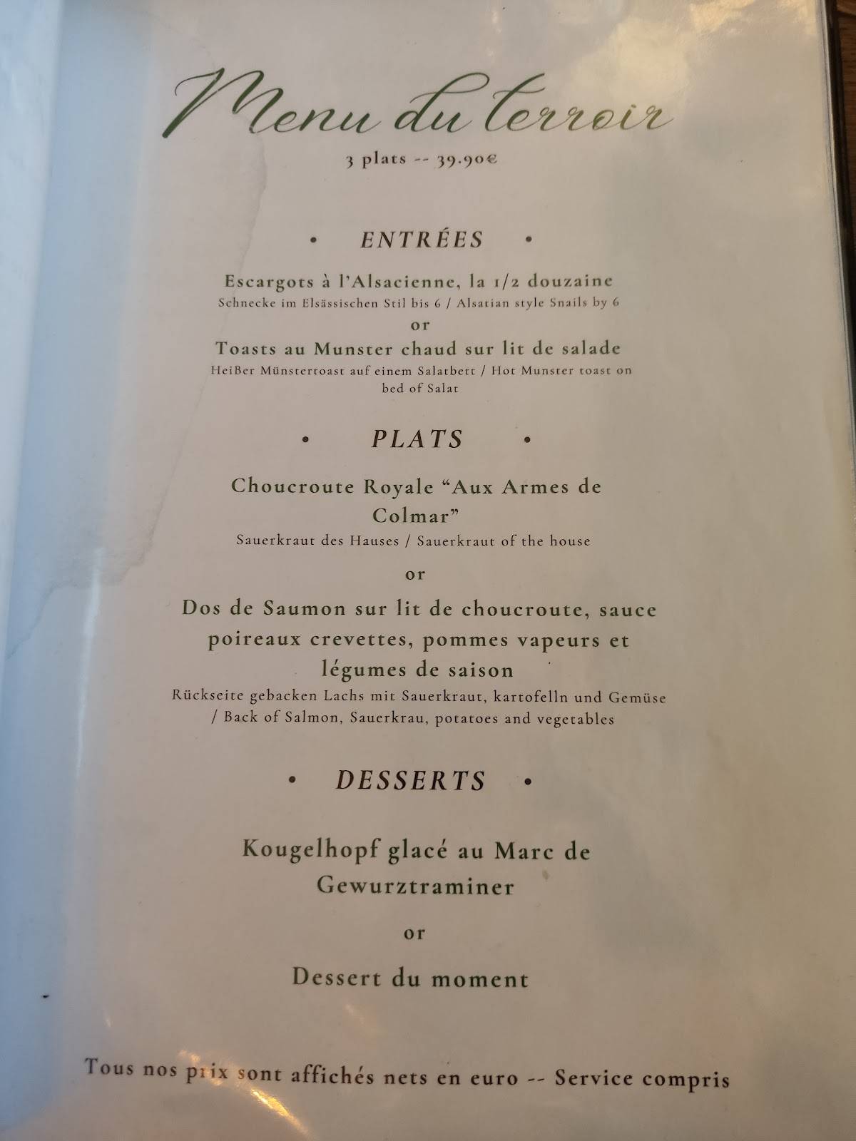 Menu de Aux Armes de Colmar