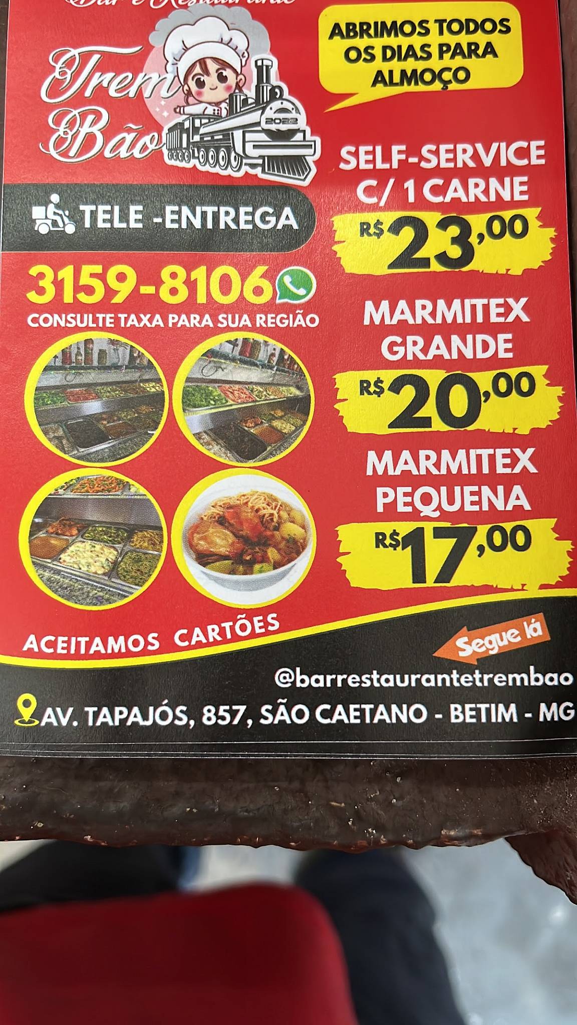 RESTAURANTE TREM BÃO cardápio