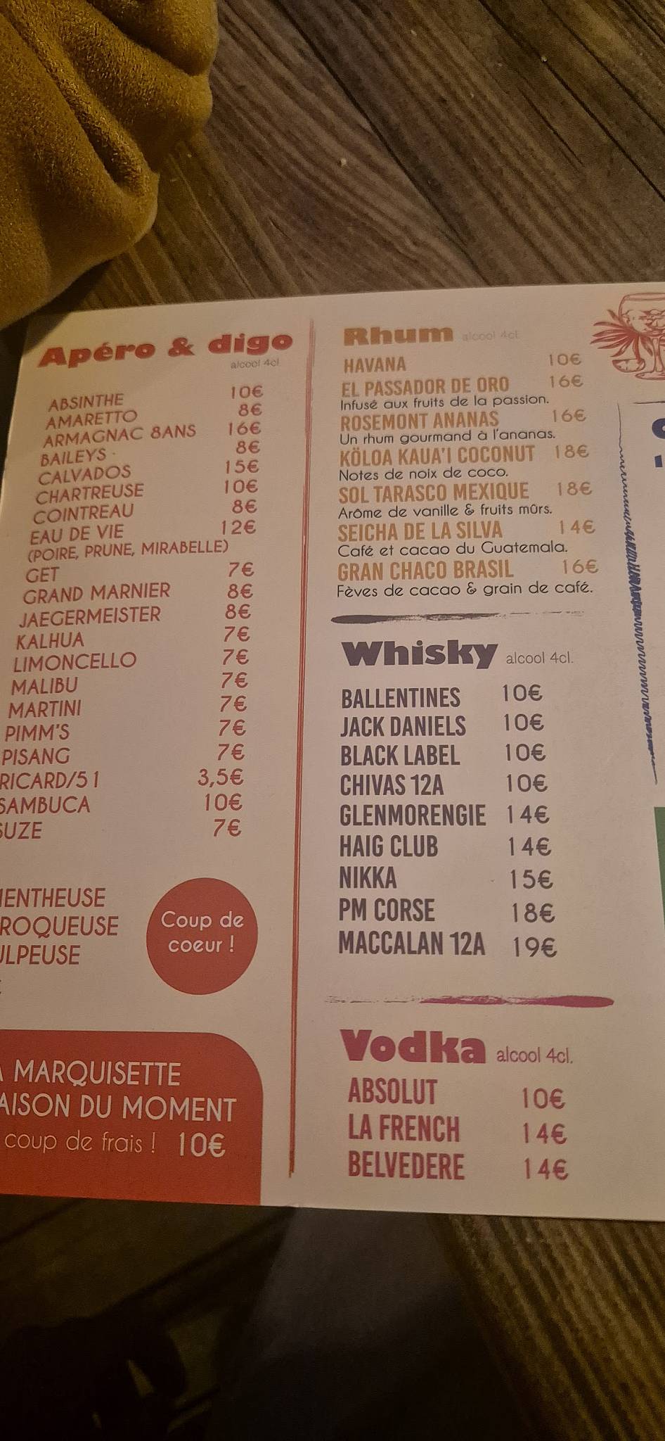 Menu de Skybar