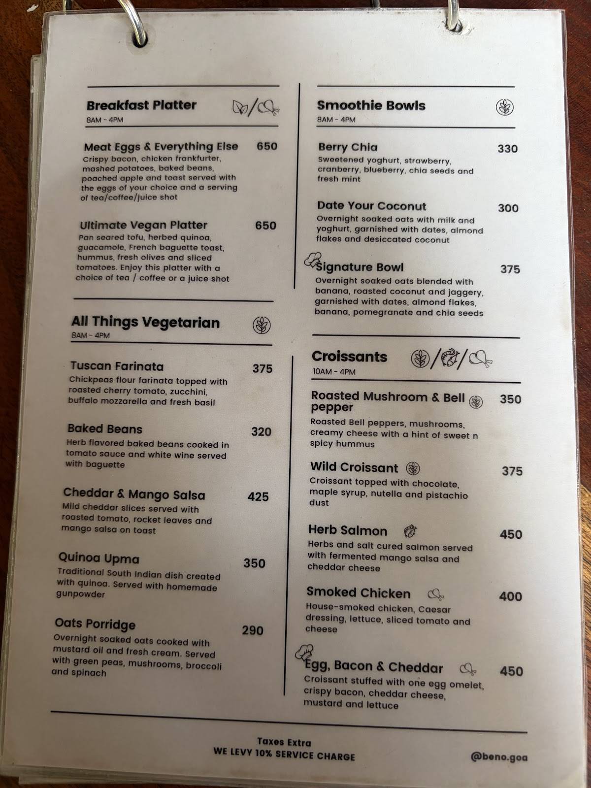 BENO menu