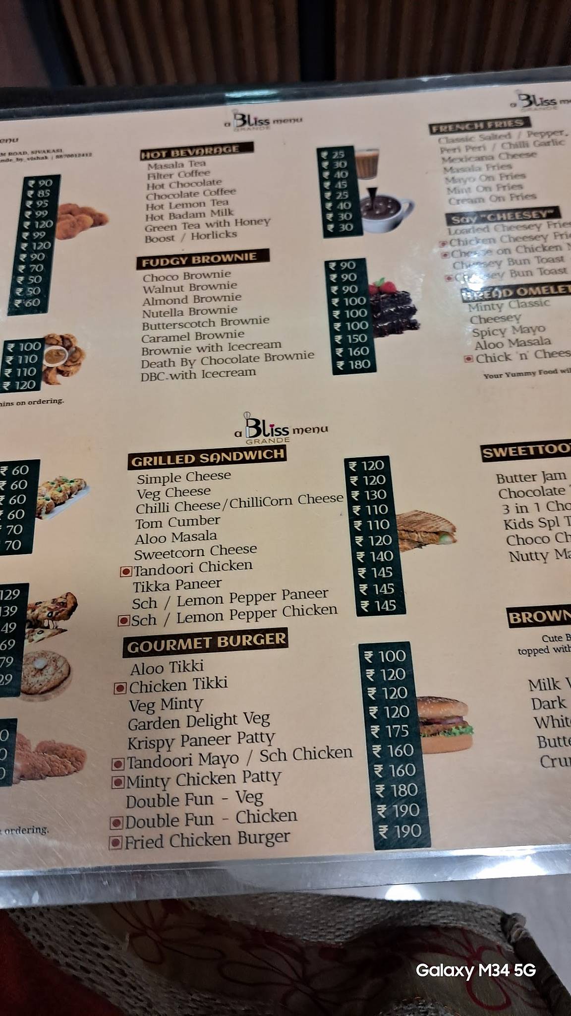 BLISS GRANDE menu