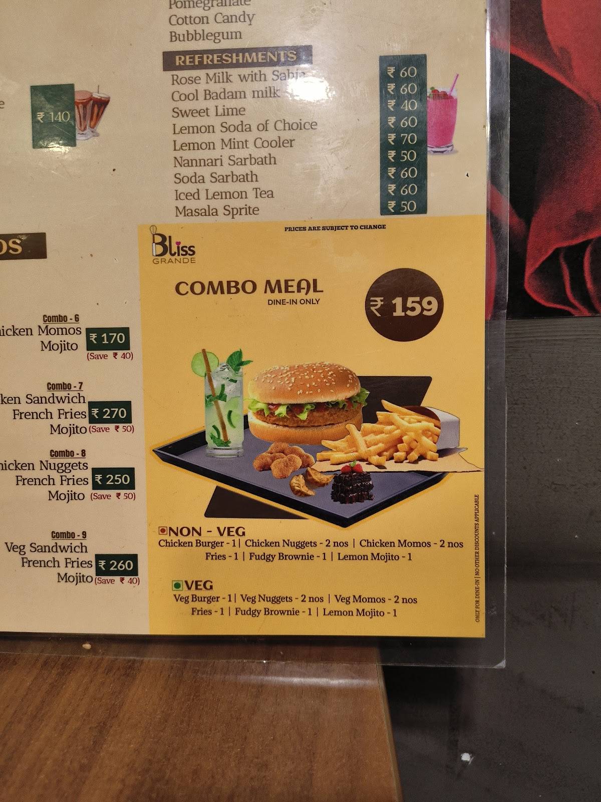 BLISS GRANDE menu