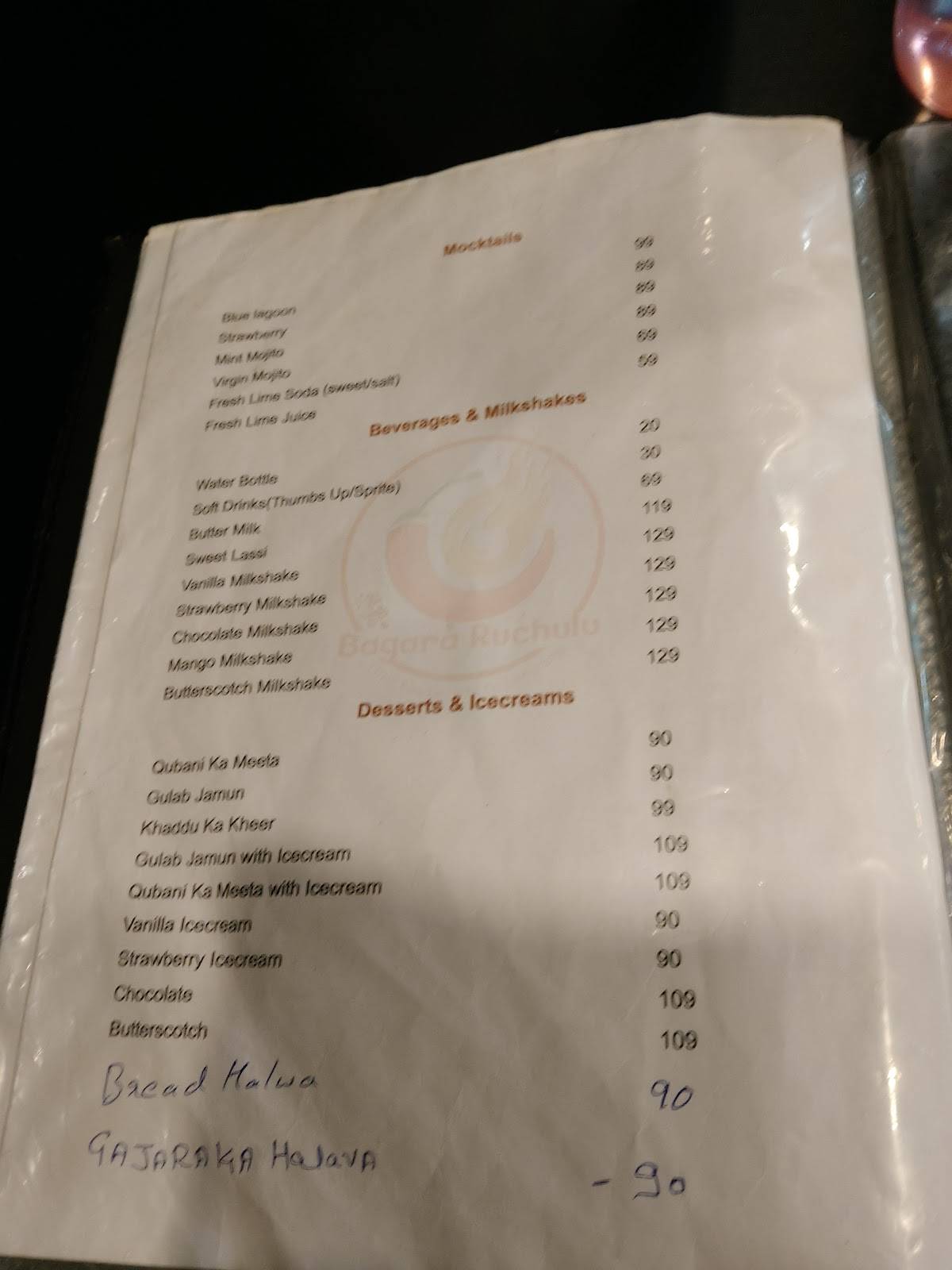 Bagara Ruchulu menu