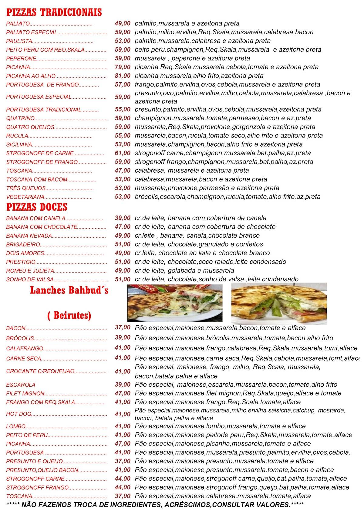Pizzaria BahBud's cardápio