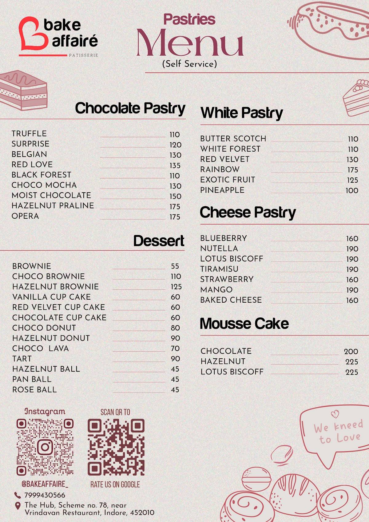 Bake Affaire menu