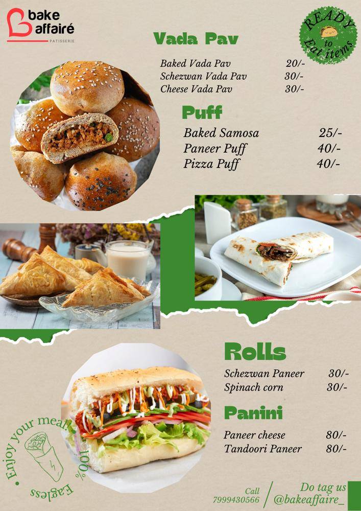 Bake Affaire menu