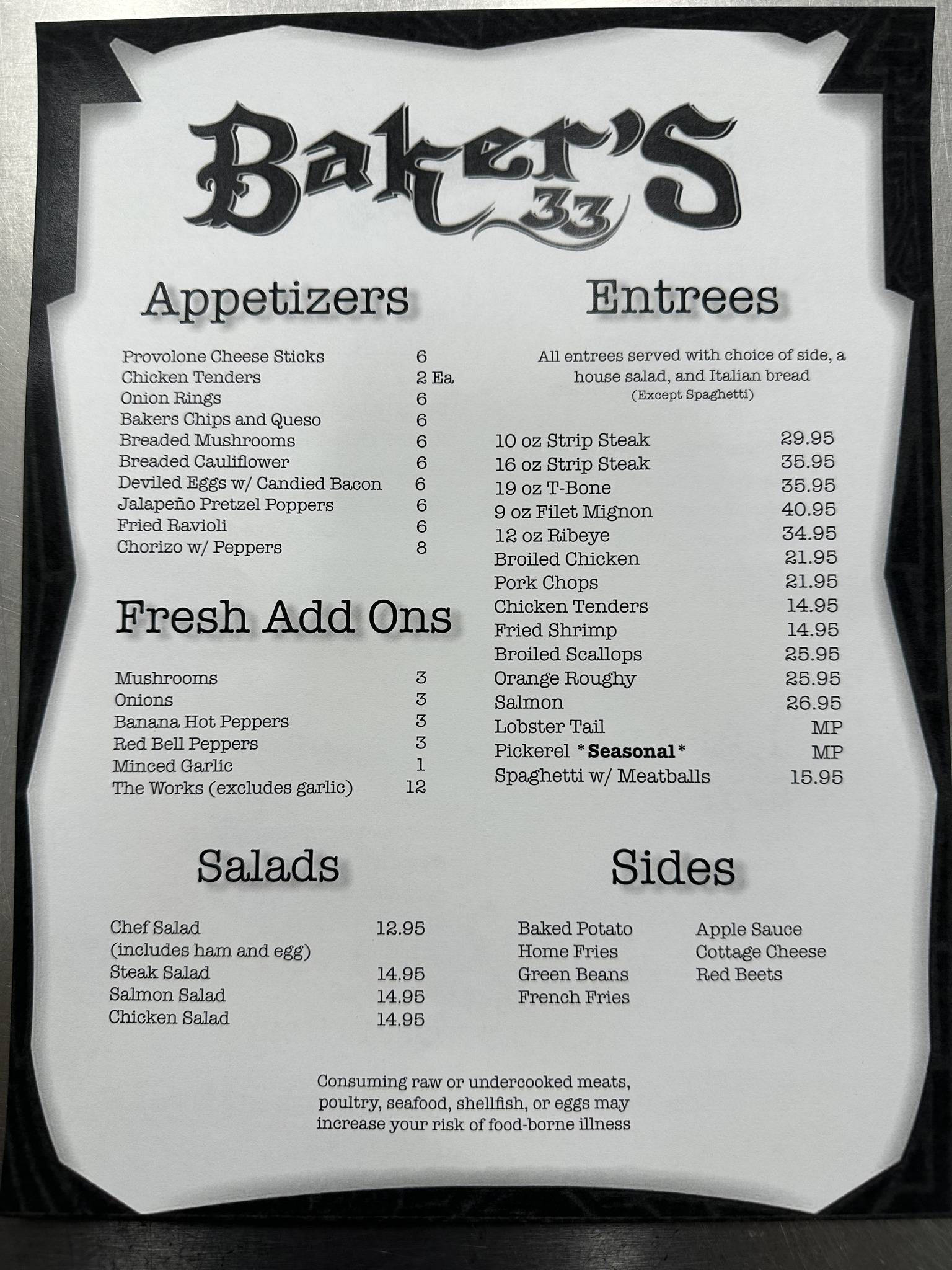 Menu at Baker's Cafe, Canton