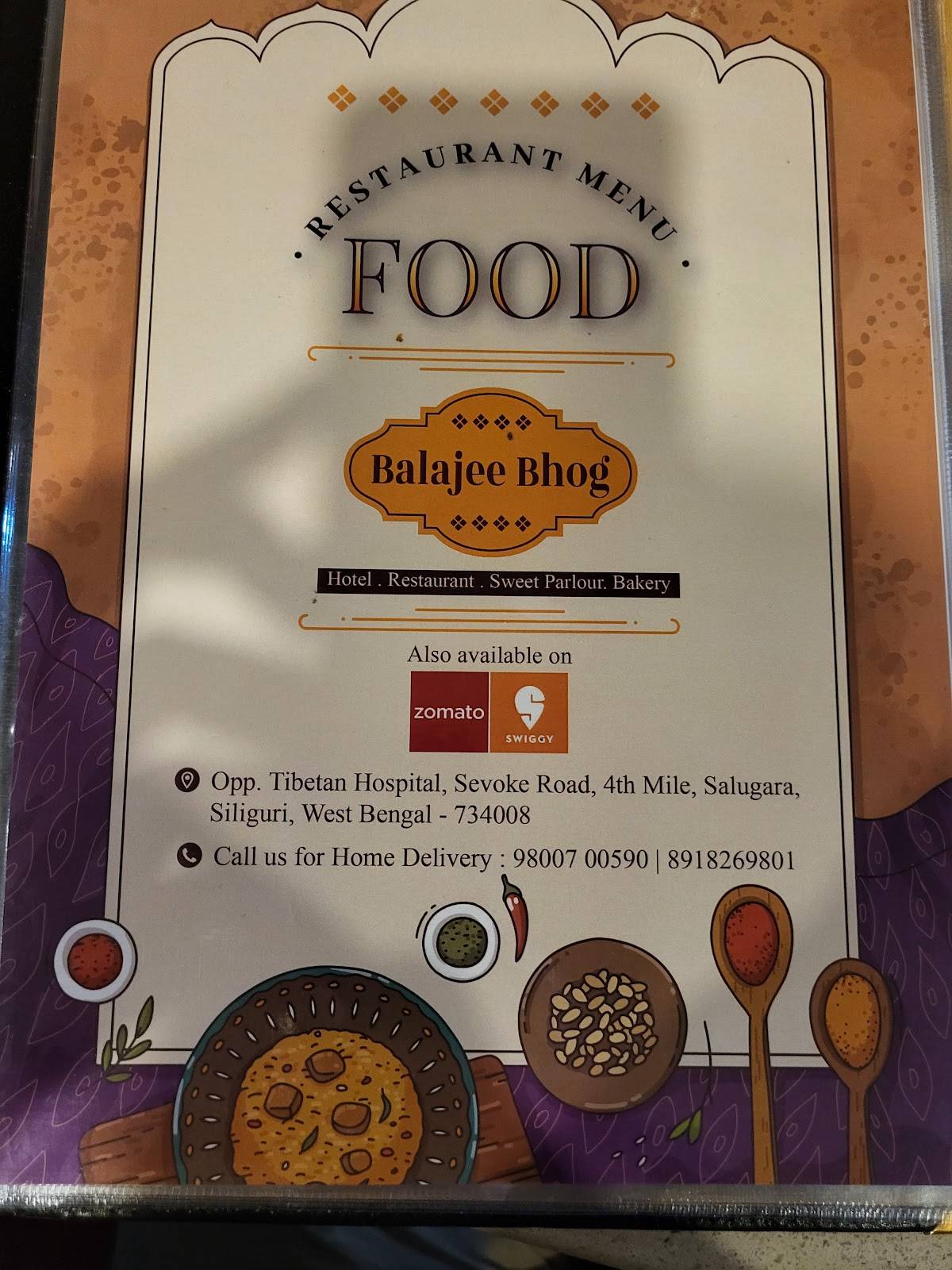 Balajee Bhog menu