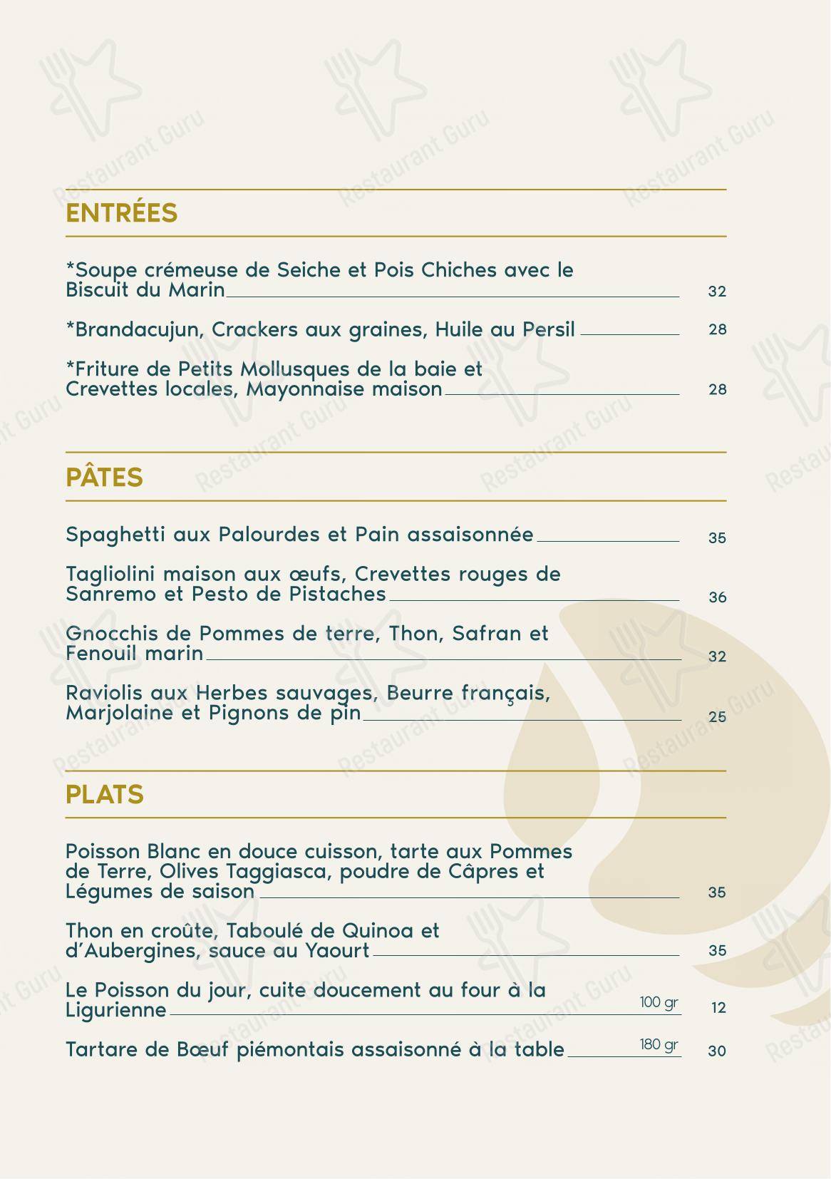 Menu di Balzi Rossi - Menu bar