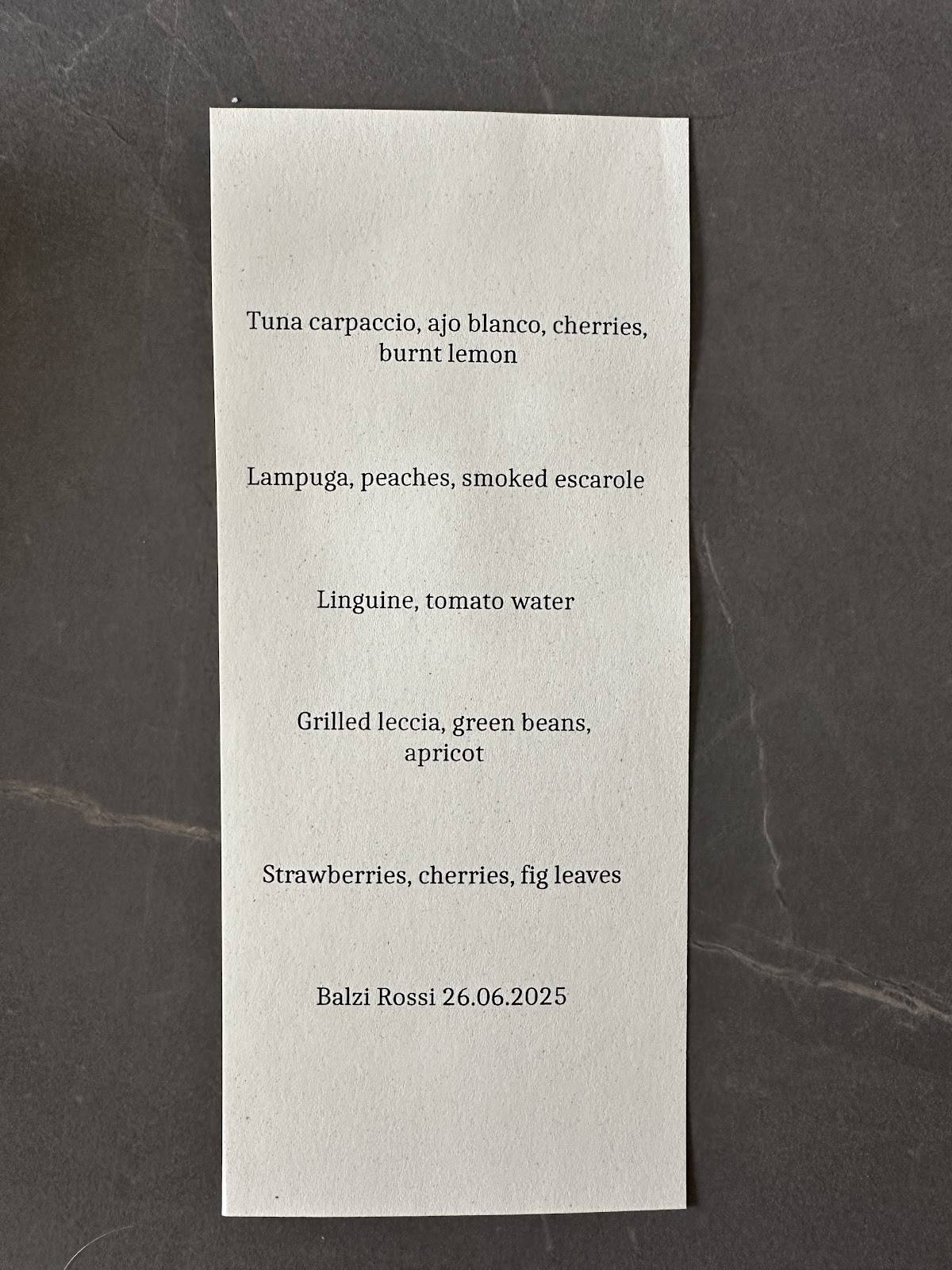 Menu di Balzi Rossi 