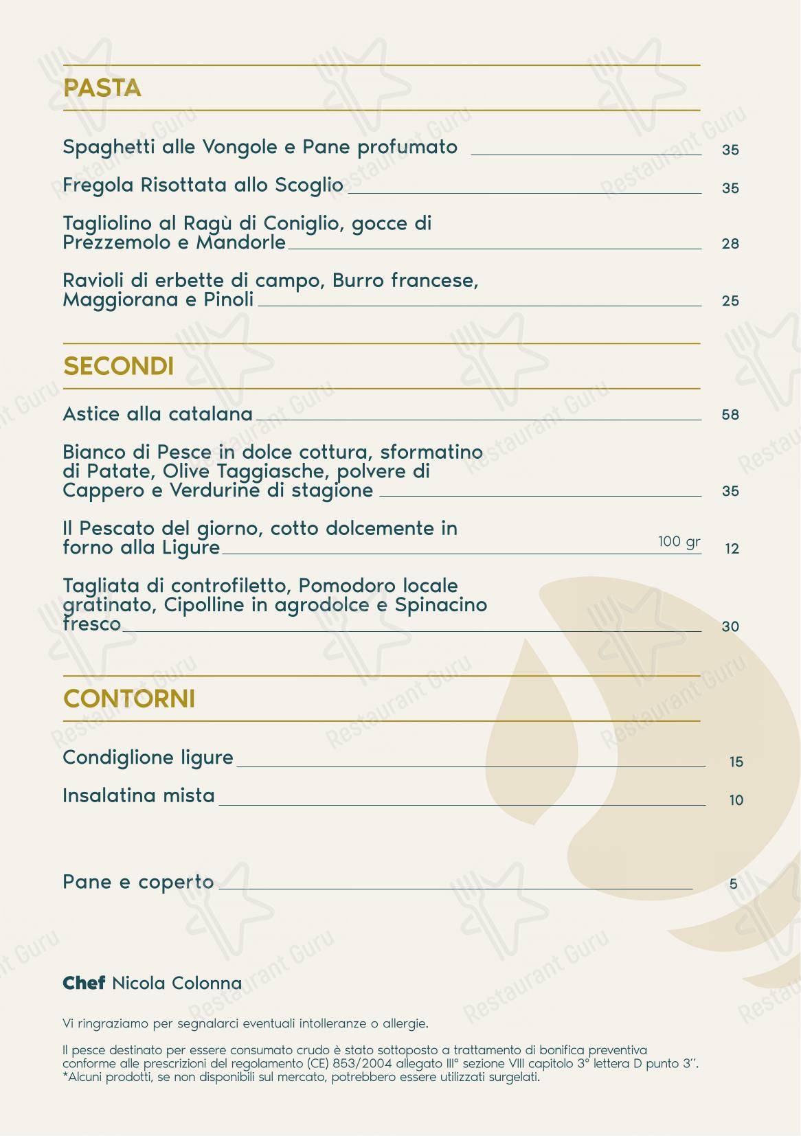 Основное меню per Balzi Rossi in Grimaldi