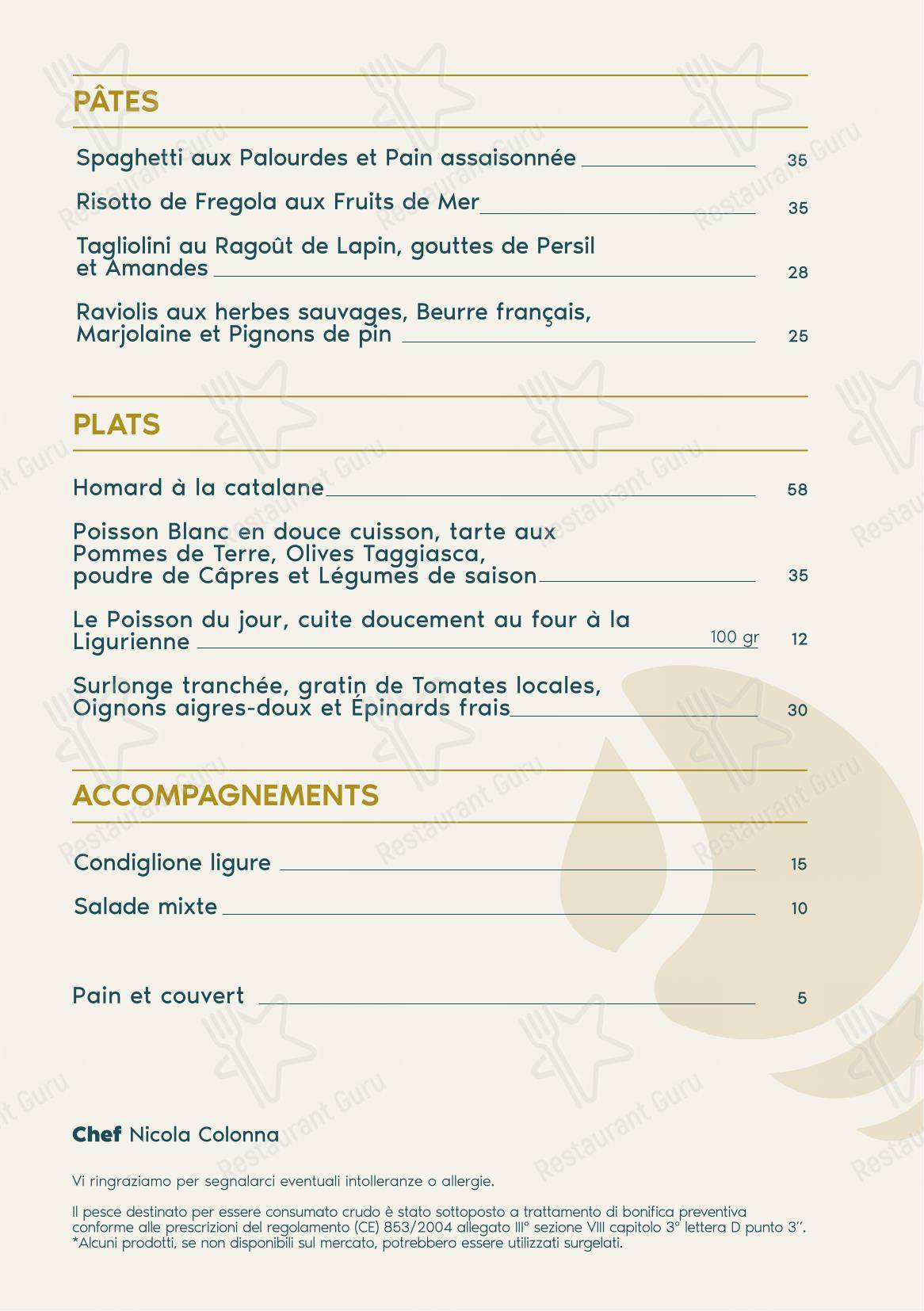 Balzi Rossi in Grimaldi - Основное меню