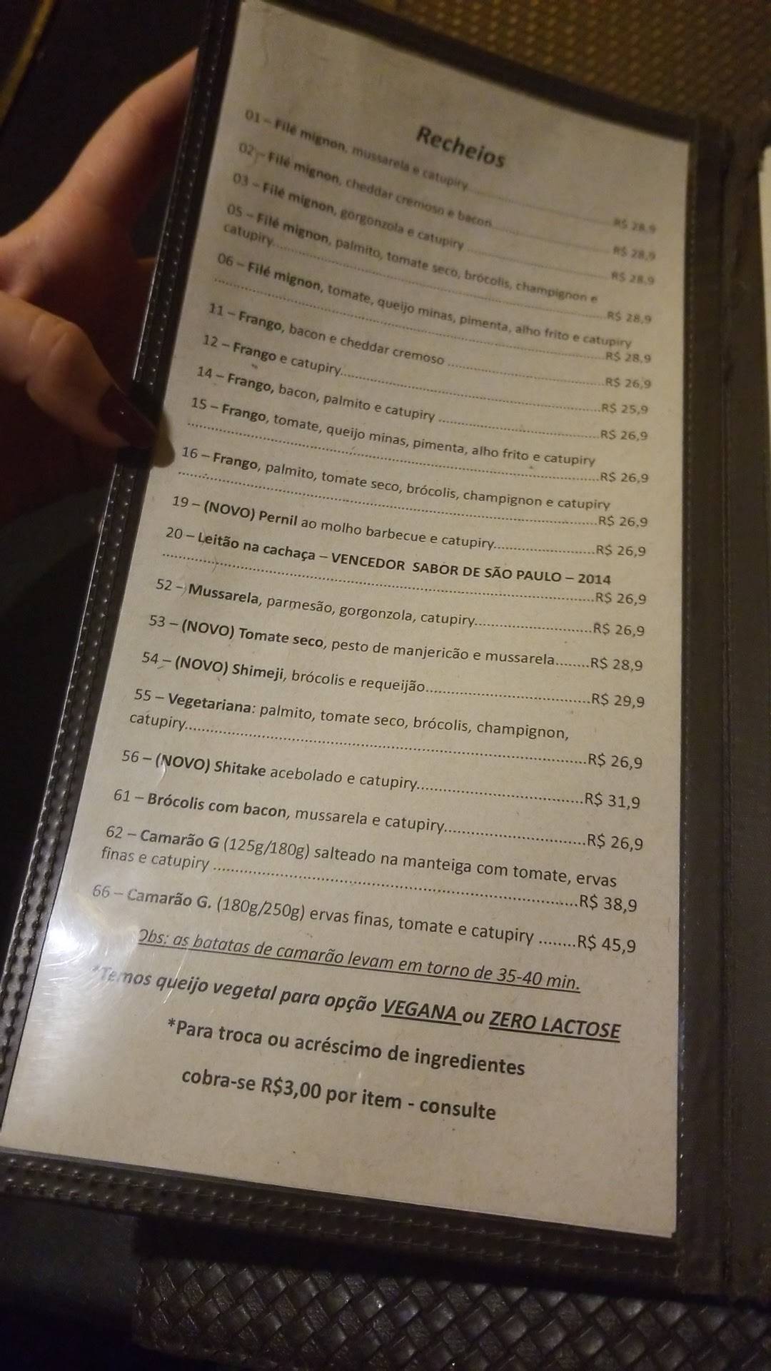 Bangalô Batataria cardápio