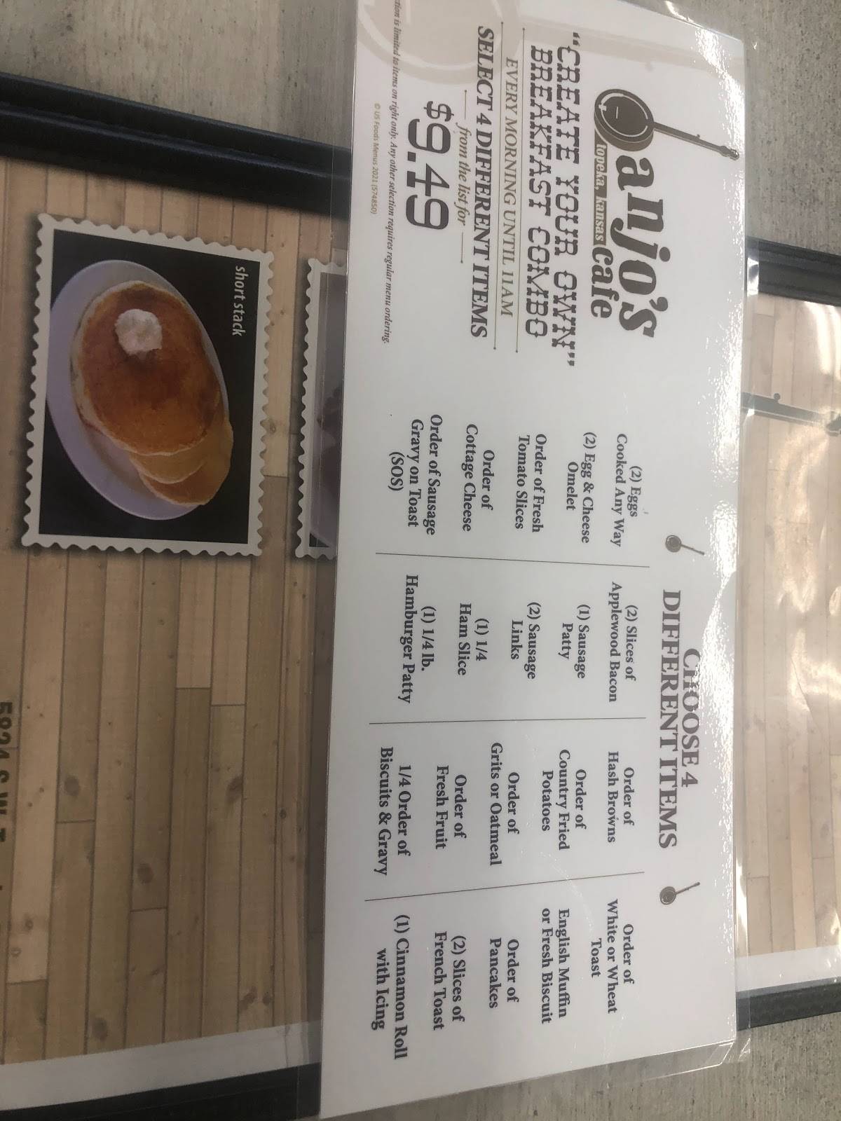 Menu at Banjo's Cafe, Topeka, SW Topeka Blvd