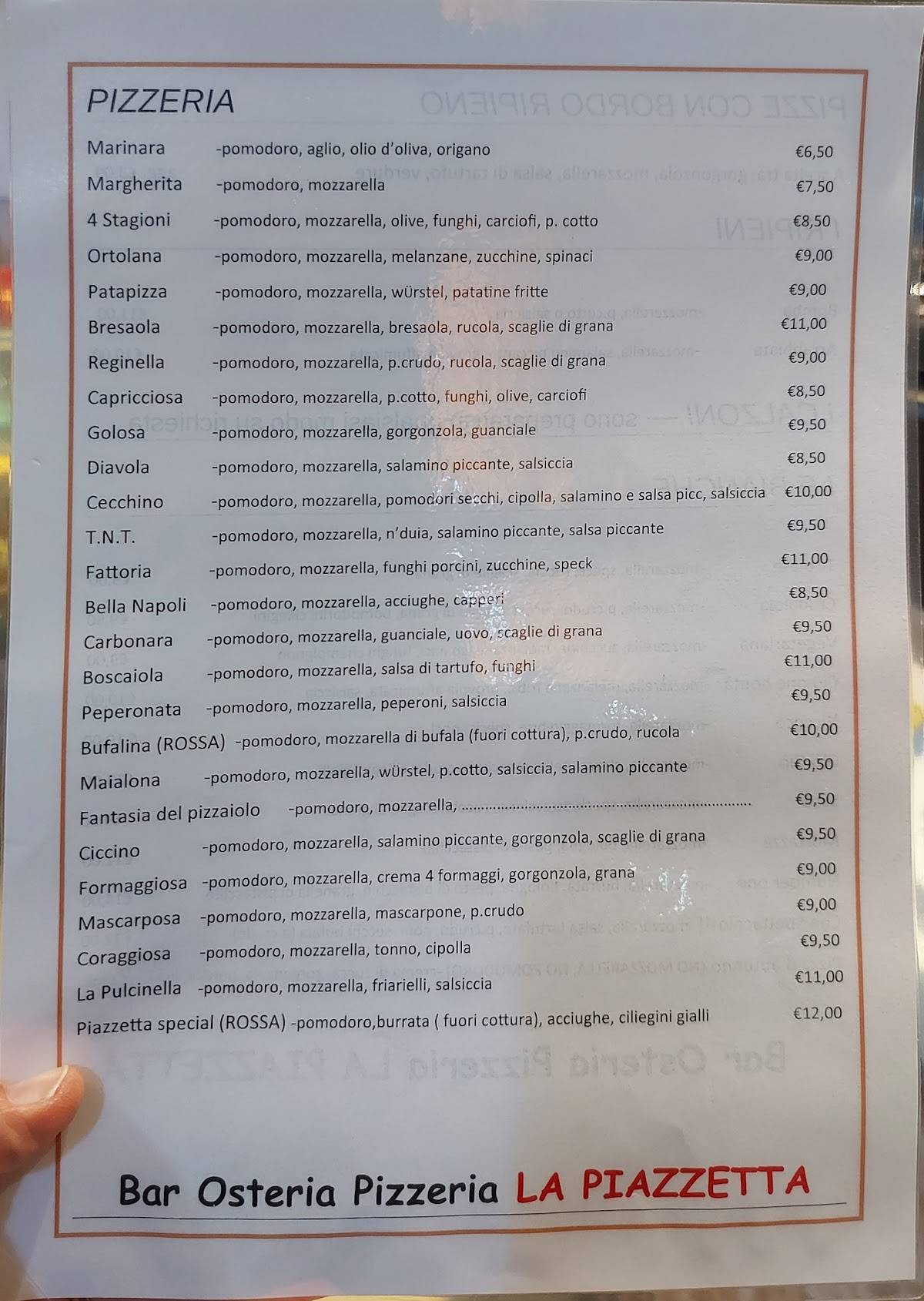 Menu di Bar La Piazzetta 