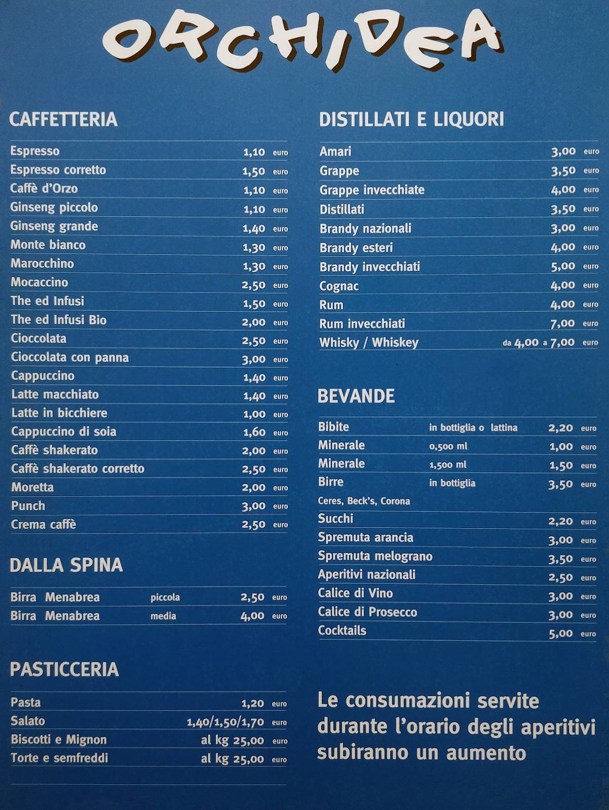 Menu di Bar Orchidea 