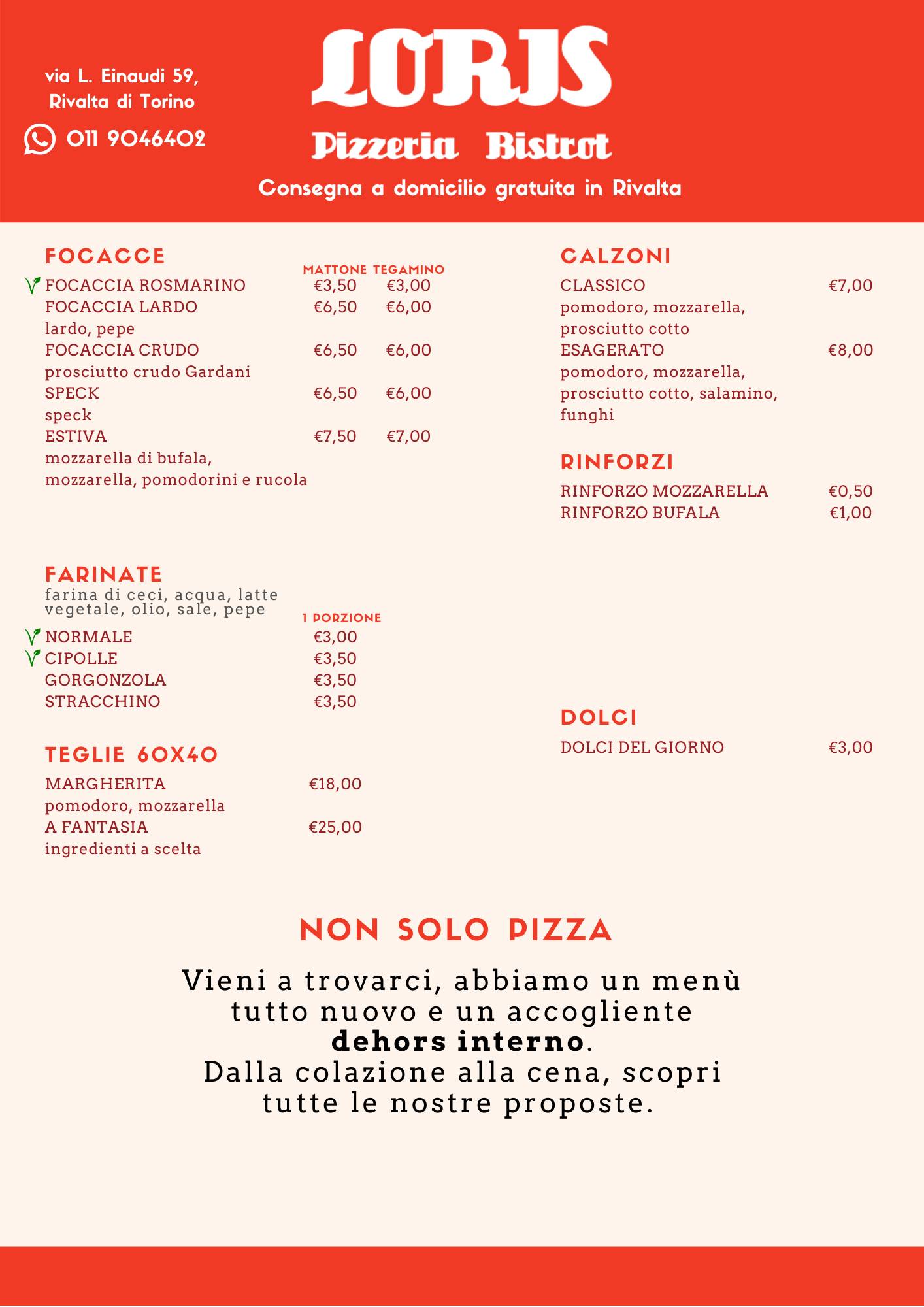 Menu di Bar Pizzeria Loris 