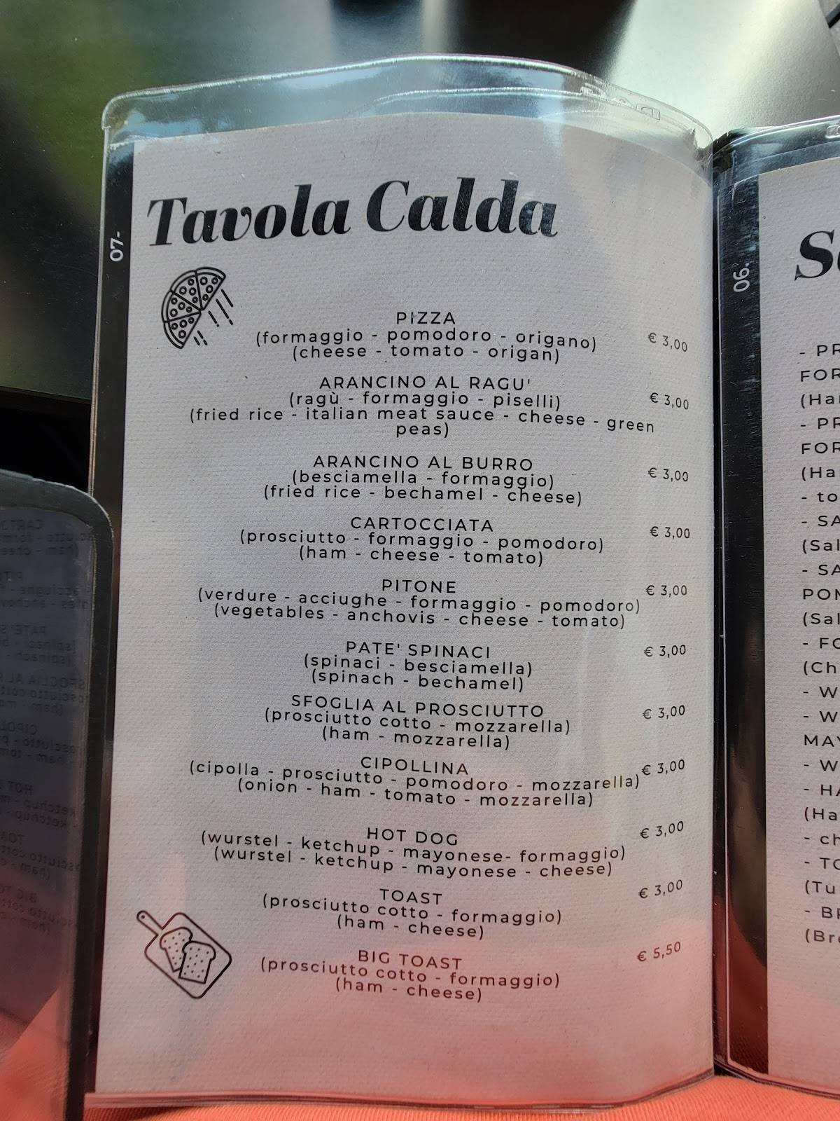 Menu di Bar Trinacria Taormina 
