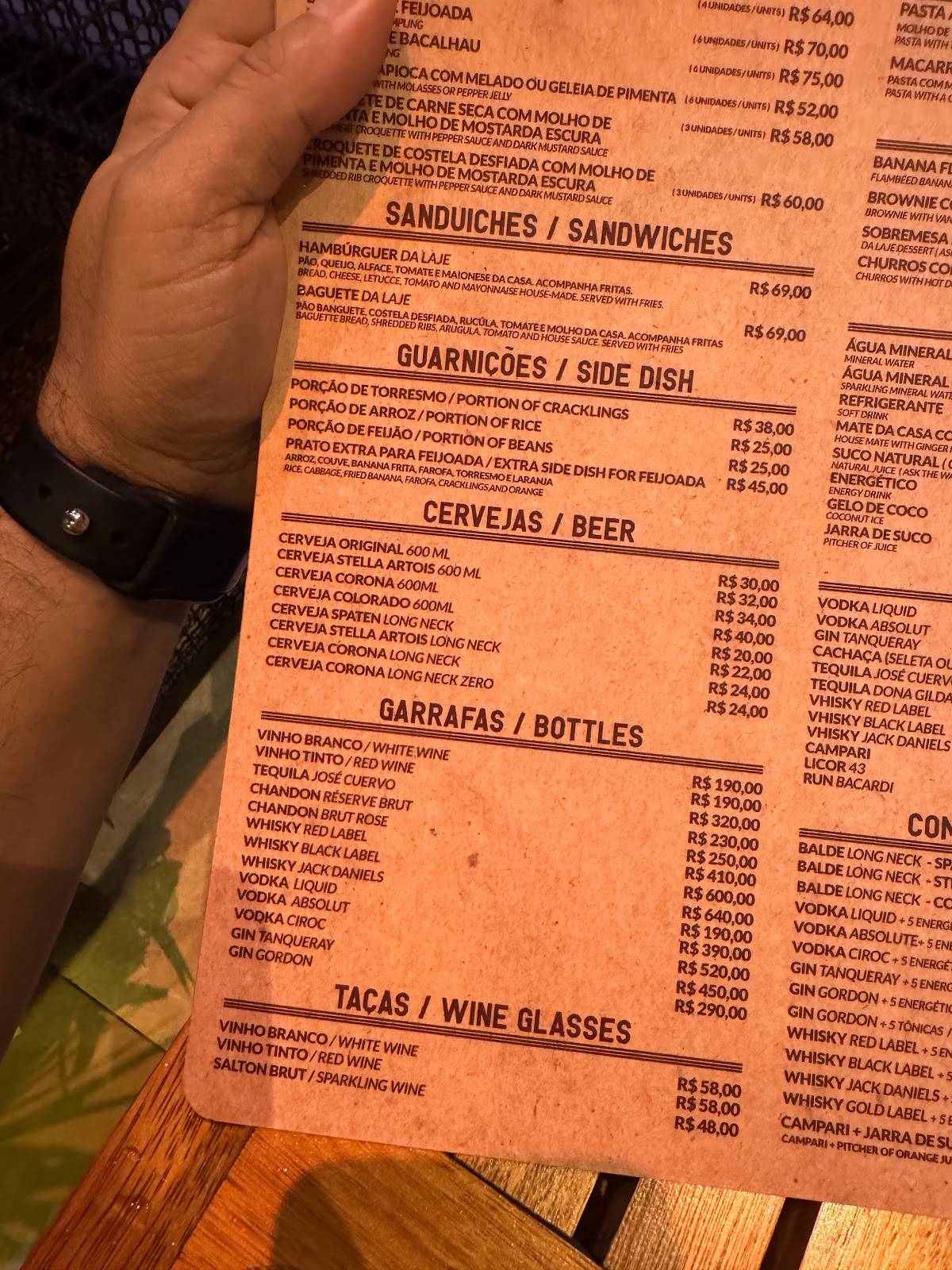 Bar da Laje cardápio