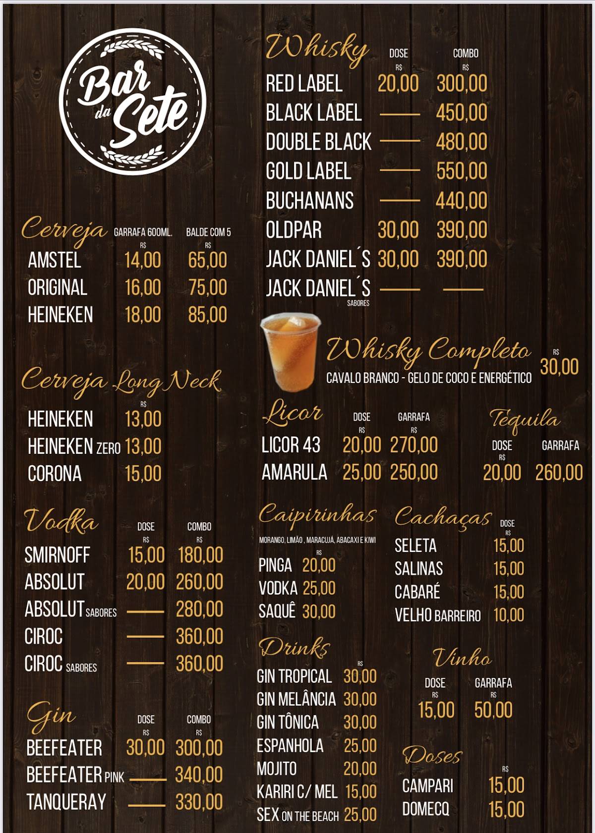 Bar da Sete cardápio