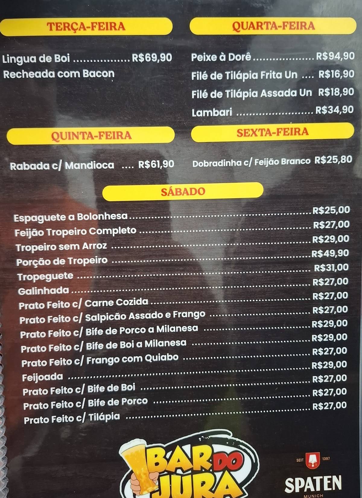 Bar do Jura cardápio