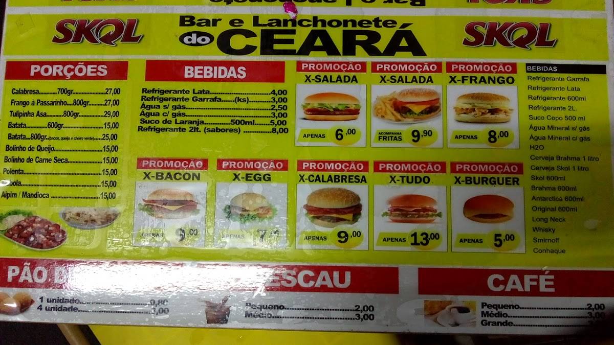 Bar lanchonete do Ceará cardápio