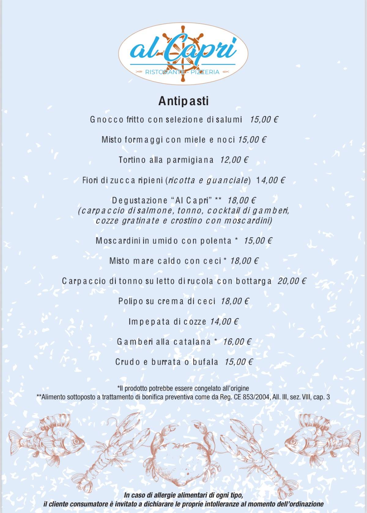 Menu di Al Capri 