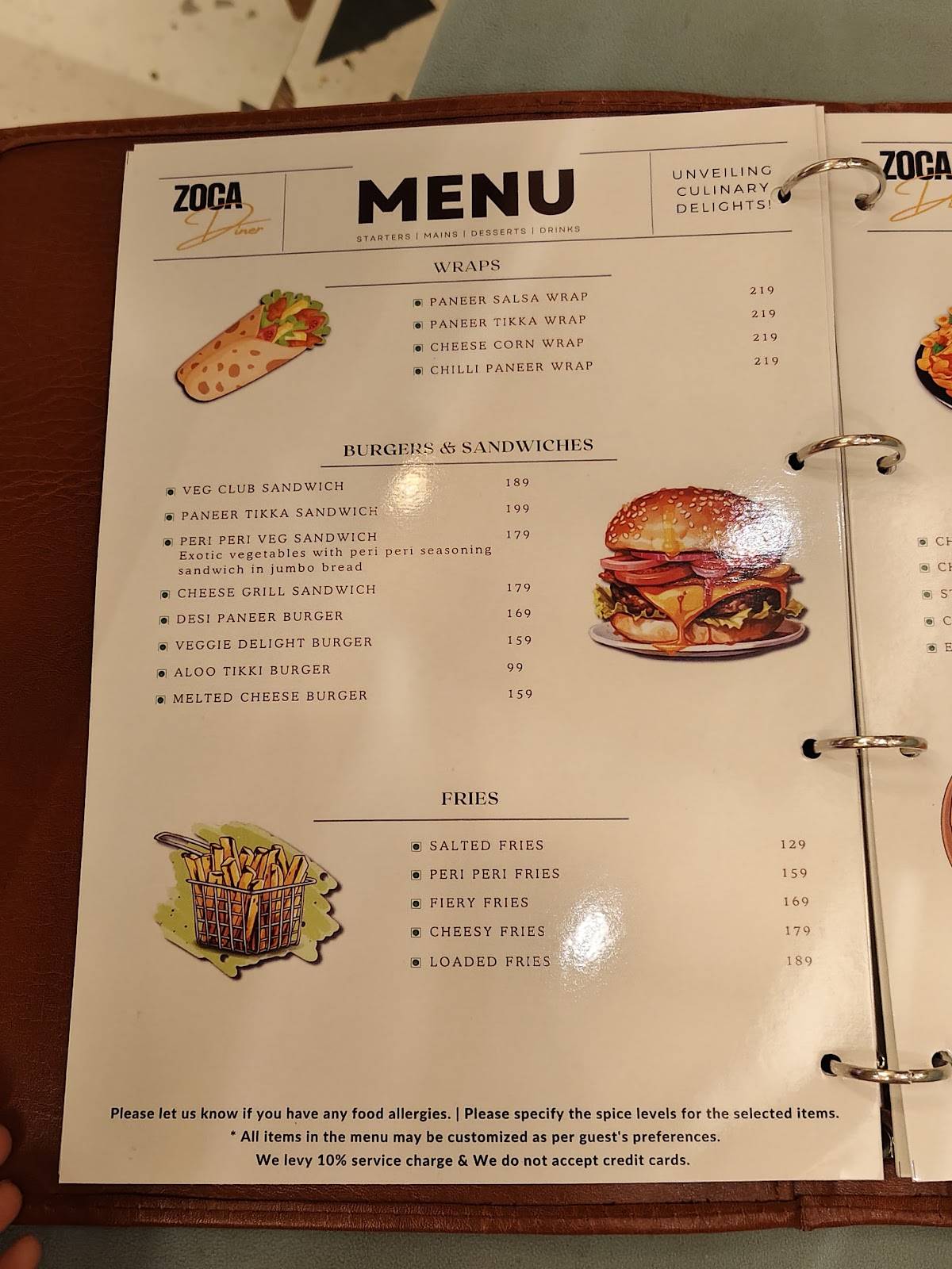 ZOCA Diner menu