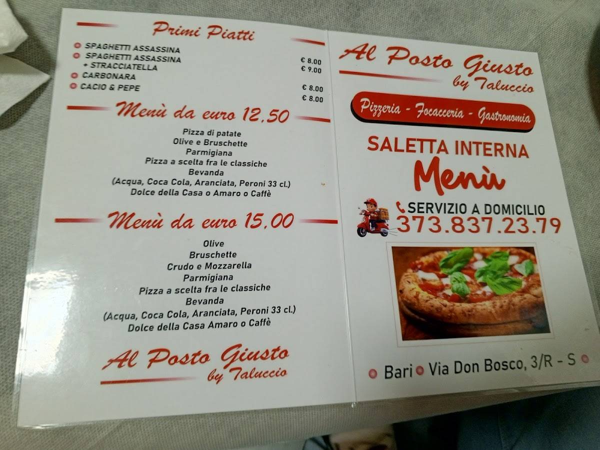 Menu di Al posto giusto 