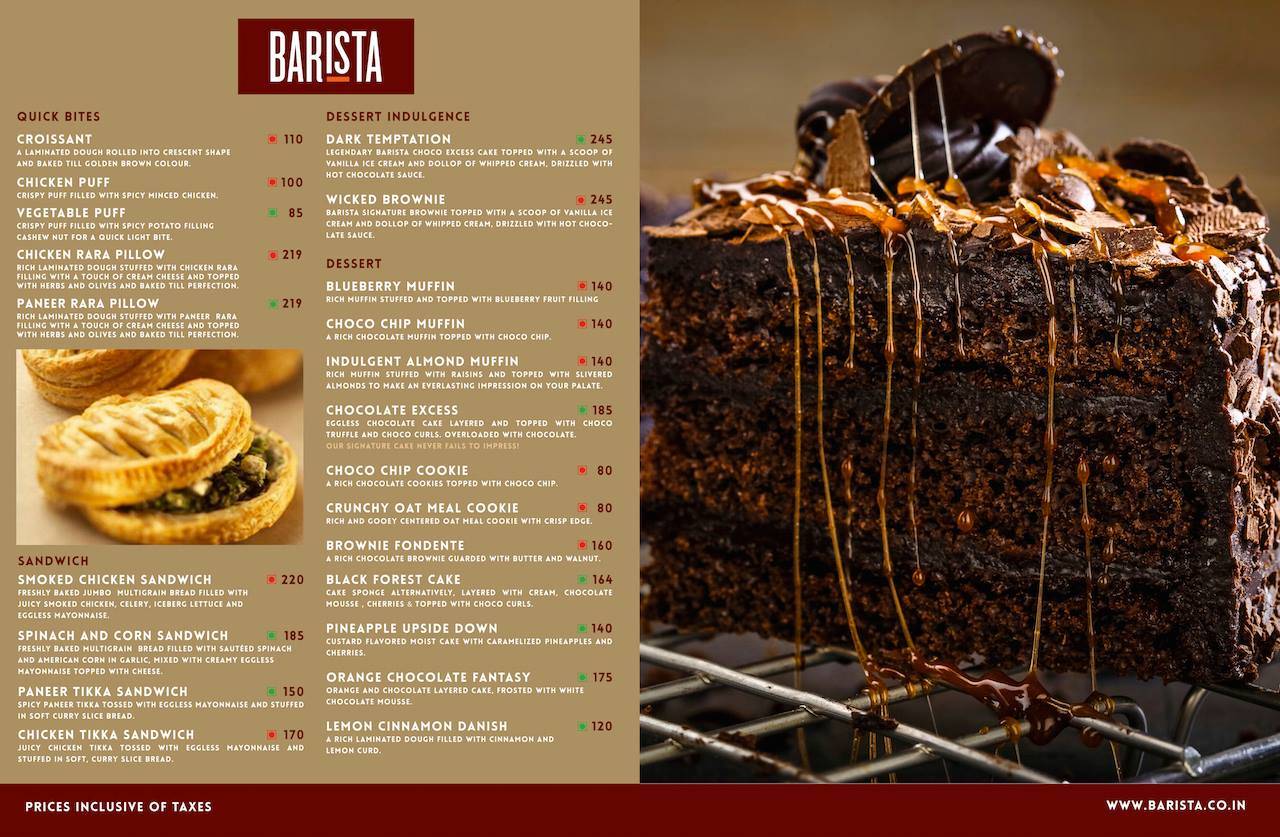Barista Manali menu