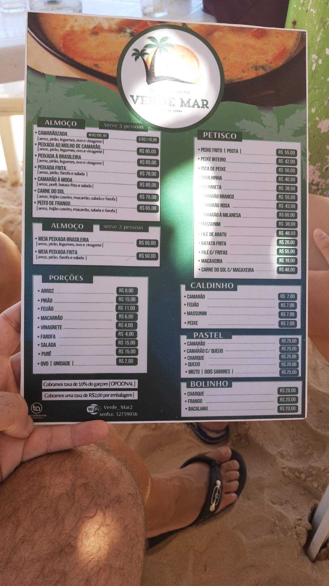 Barraca Verde Mar cardápio