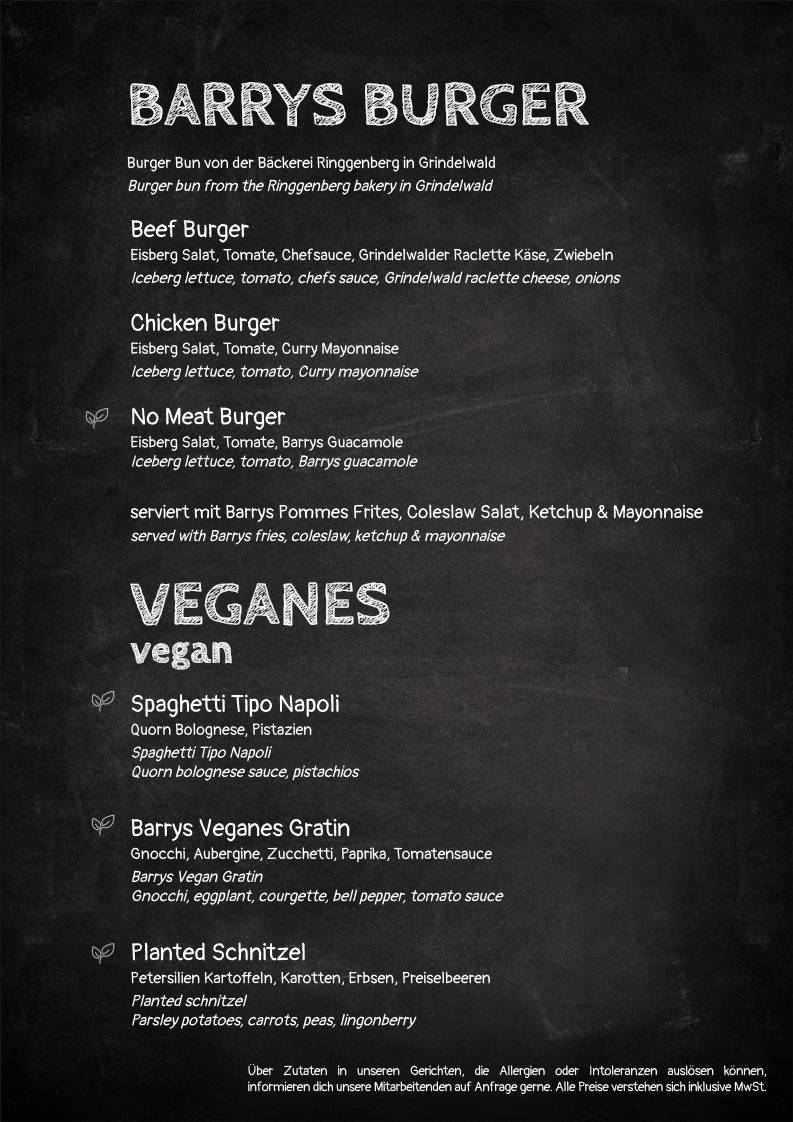 Menu di Barrys Restaurant, Bar & Lounge 