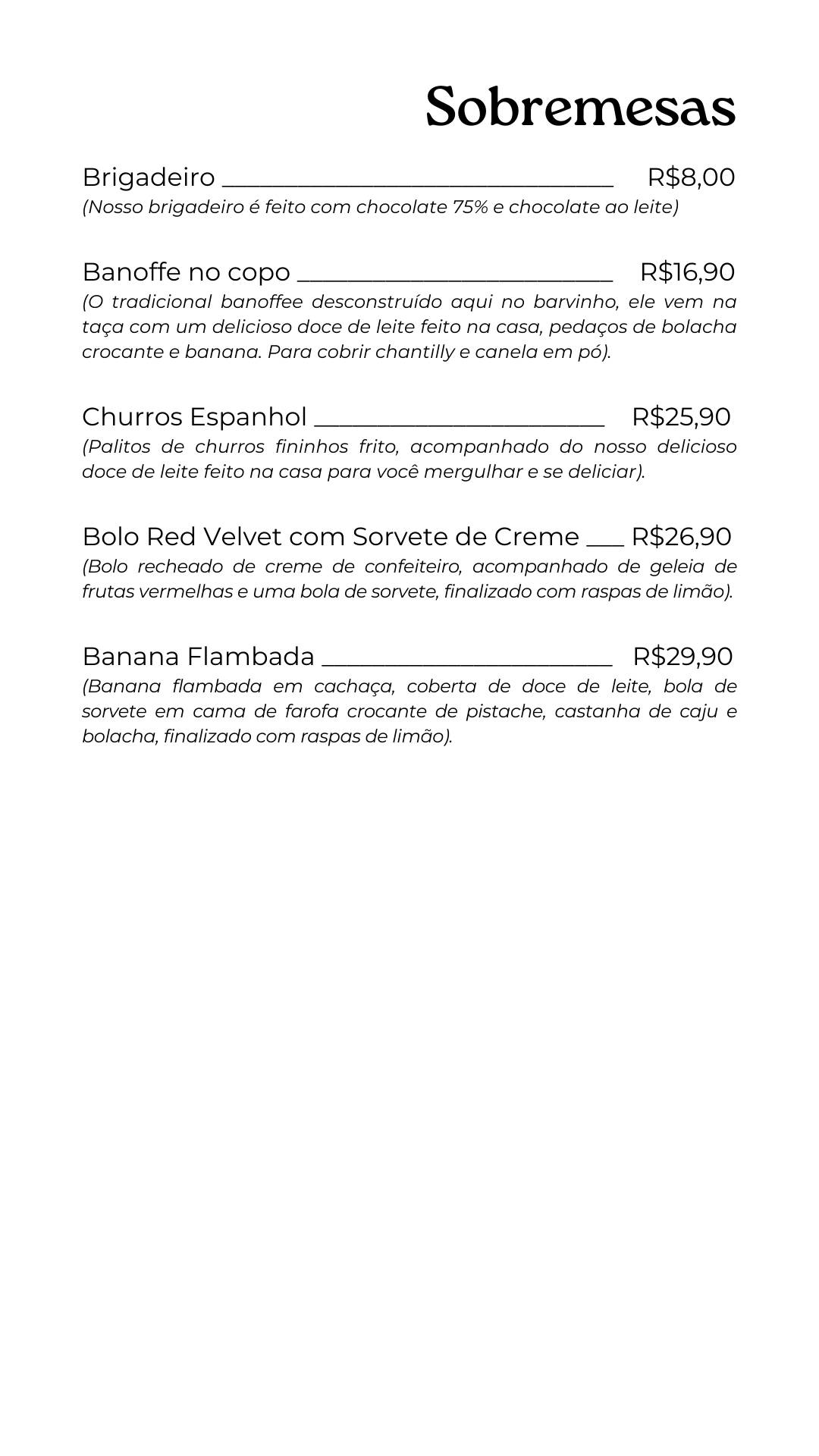 Barvinho Restô.Bar cardápio