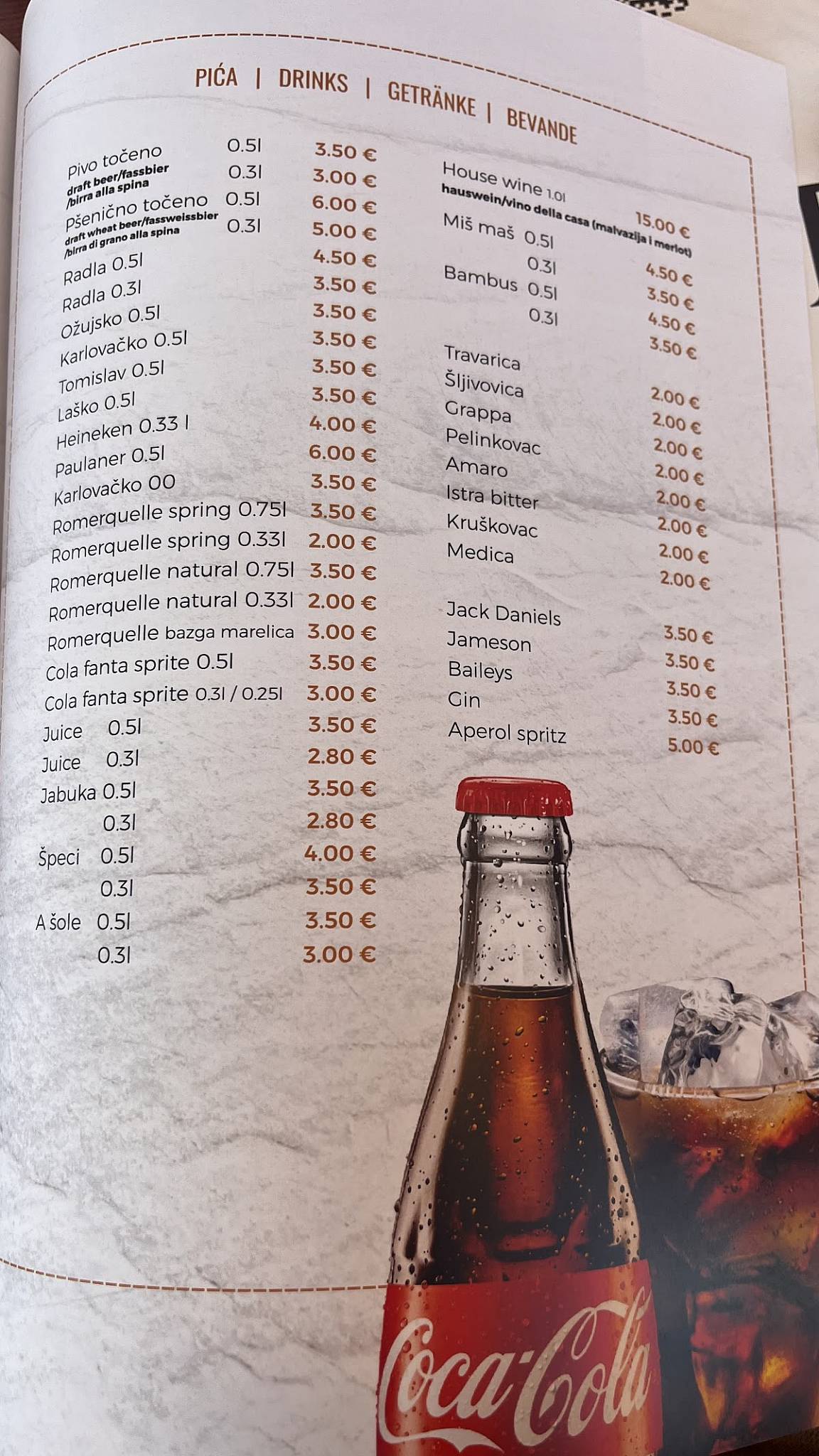 Menu di Basilica Rovinj 